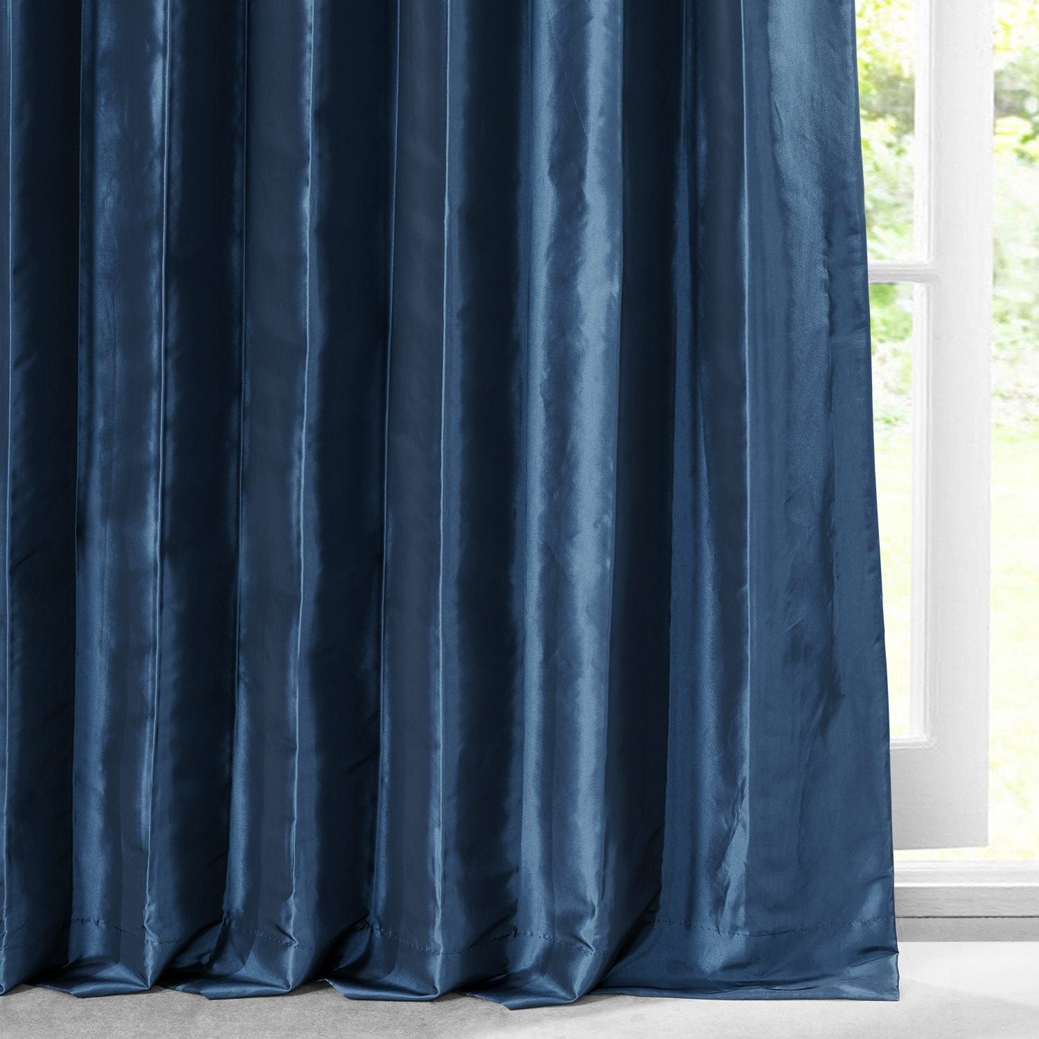 Exclusive Fabrics Solid Faux Silk Taffeta Navy Blue Curtain (1 Panel)