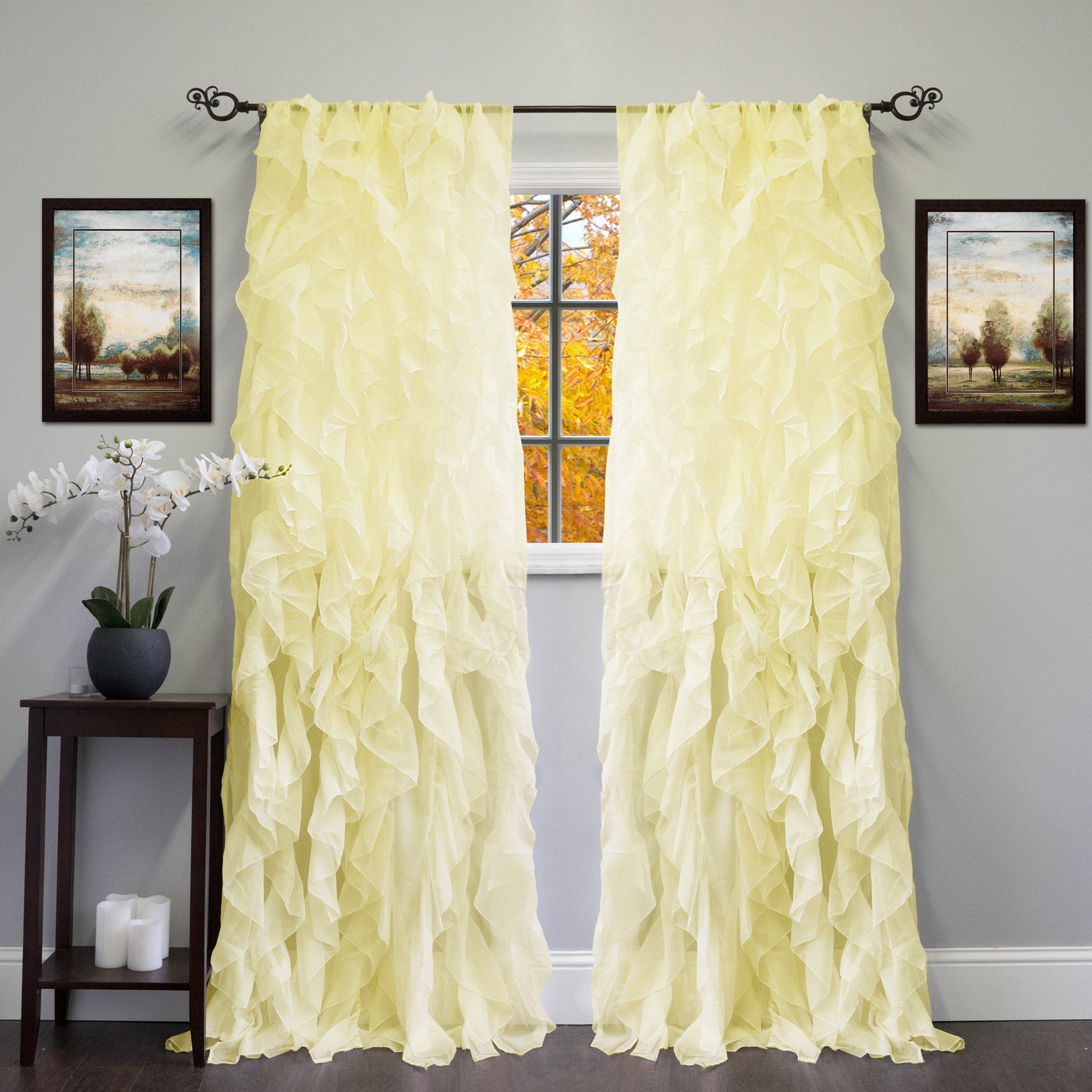 Sweet Home Collection Sheer Voile Waterfall Ruffled Tier 108 Inch Single Curtain Panel - 108 long x 50 wide