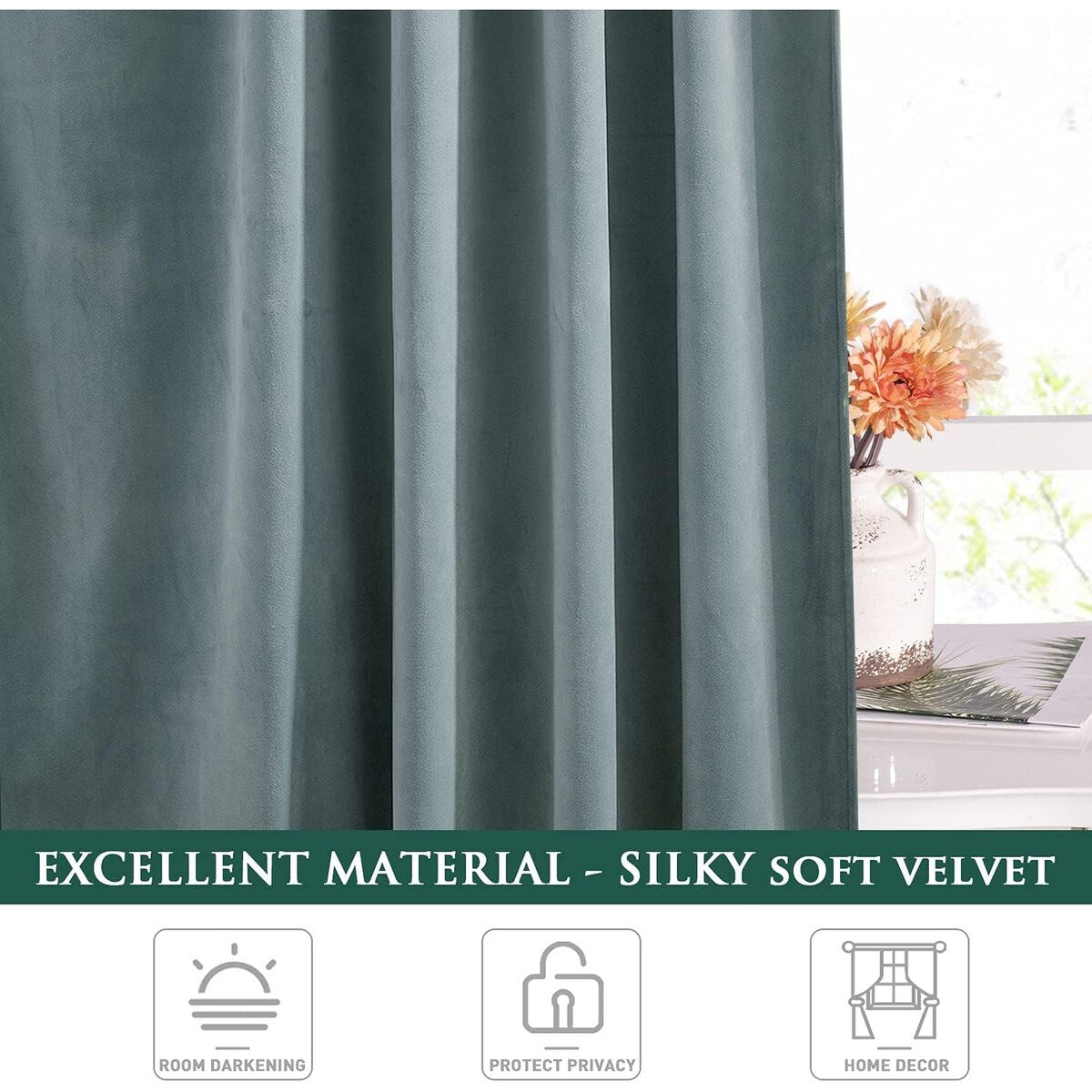 Natural Curtains for Nursery Bedroom Soft Velvet W42 x L96, 2 Panels