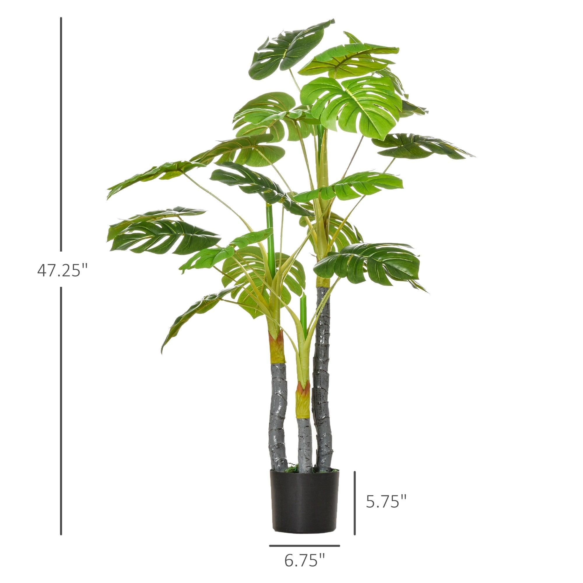 HOMCOM 4FT Artificial Monstera Tree Faux Decorative Plant in Nursery Pot for Indoor Outdoor Décor - 6.75 x 6.75 x 47.25