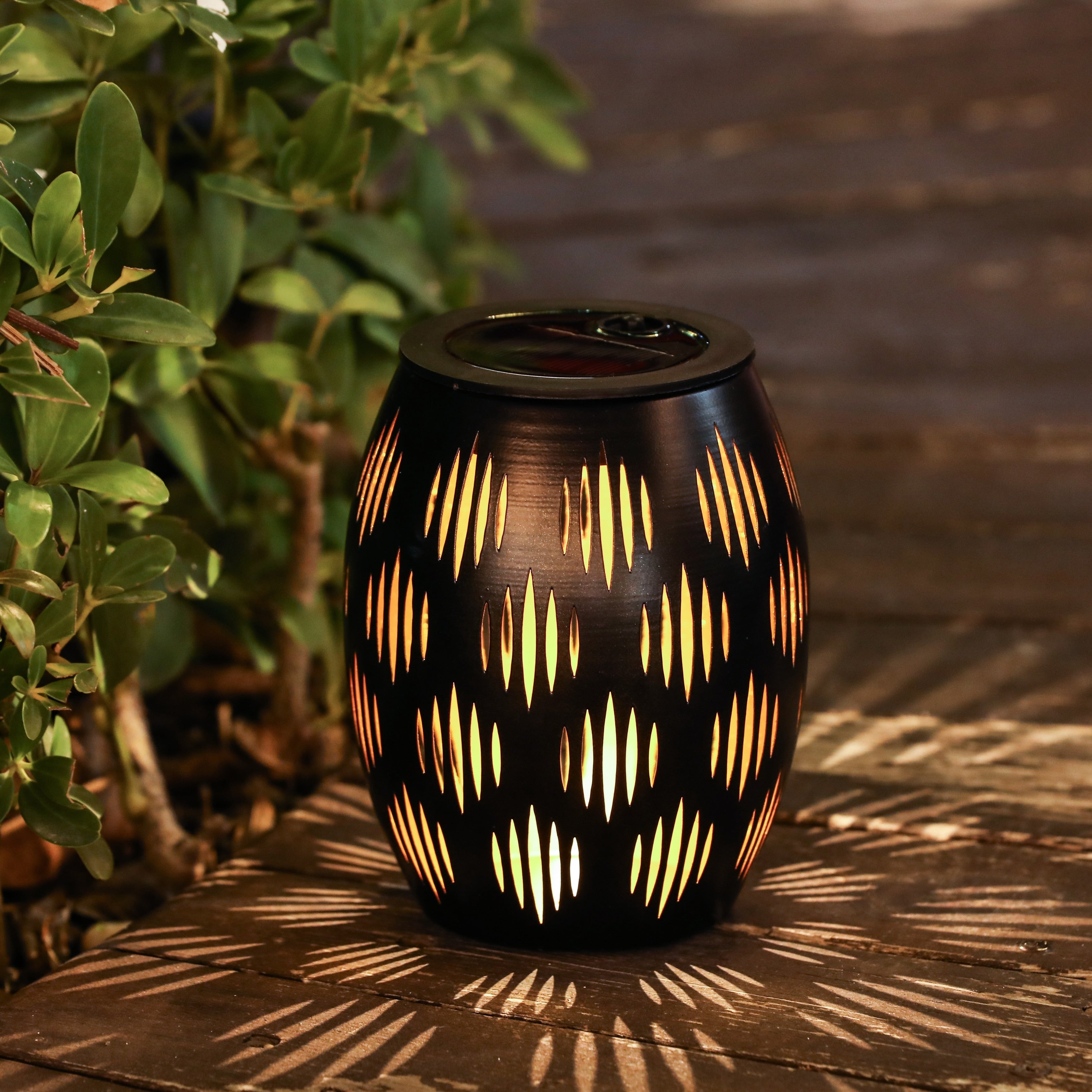 Black Metal 6-Inch Solar Powered Outdoor Decorative Lantern