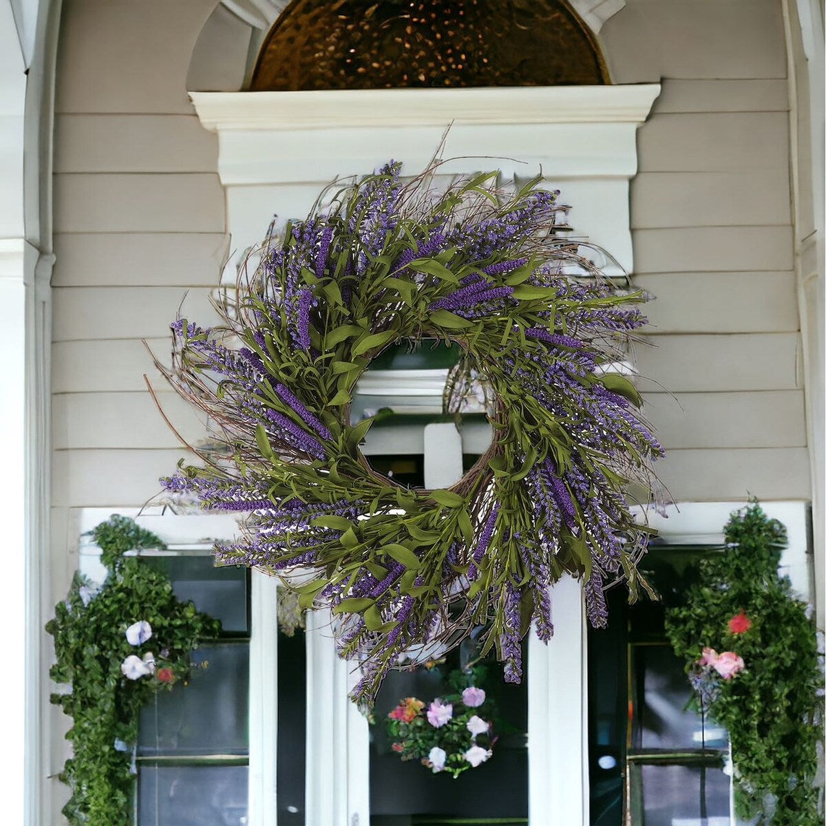 24 Mixed Artificial Lavender Flower Wreath for Front Door Home Wall Wedding Festival Farmhouse Holiday Decor