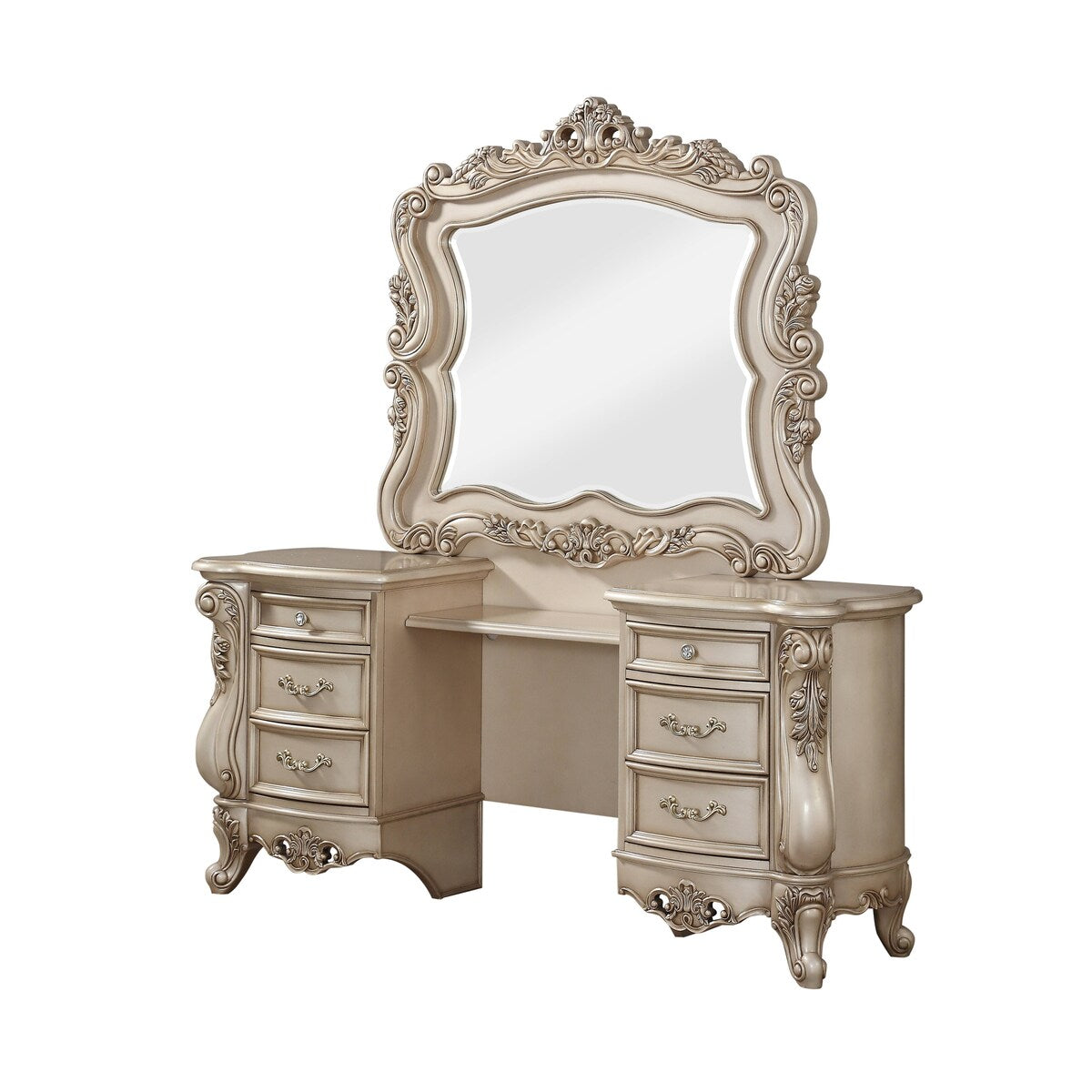 ACME Gorsedd Vanity Desk and Mirror in Gold Ivory - Gold Ivory