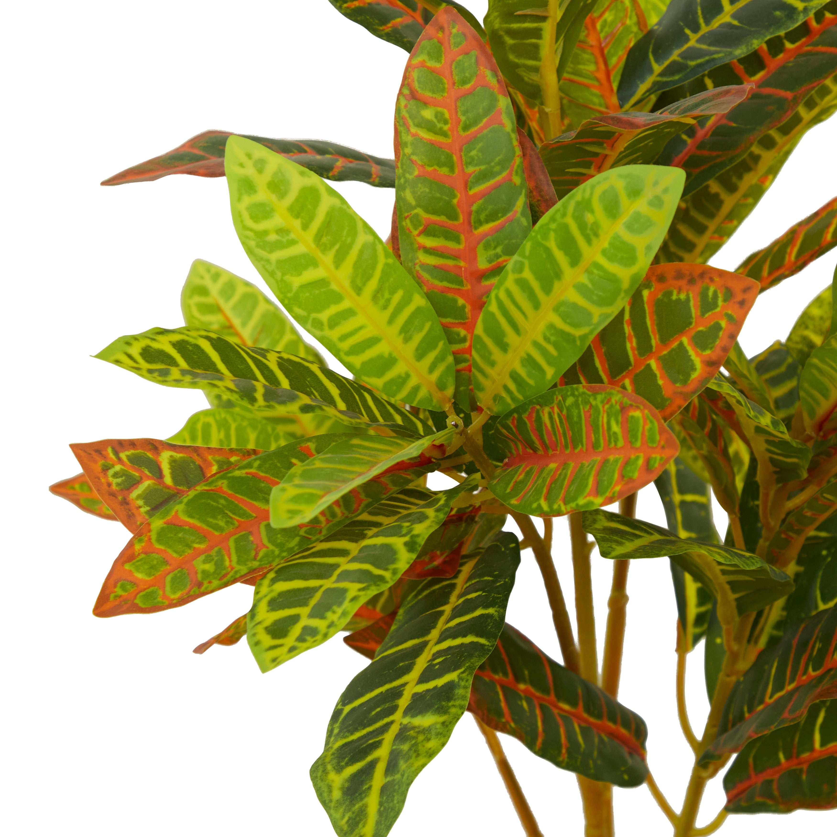 Faux Foliage Crotons Artificial Plant with Realistic Leaves and Floral Patterned Pot - Green - Roche River Decor