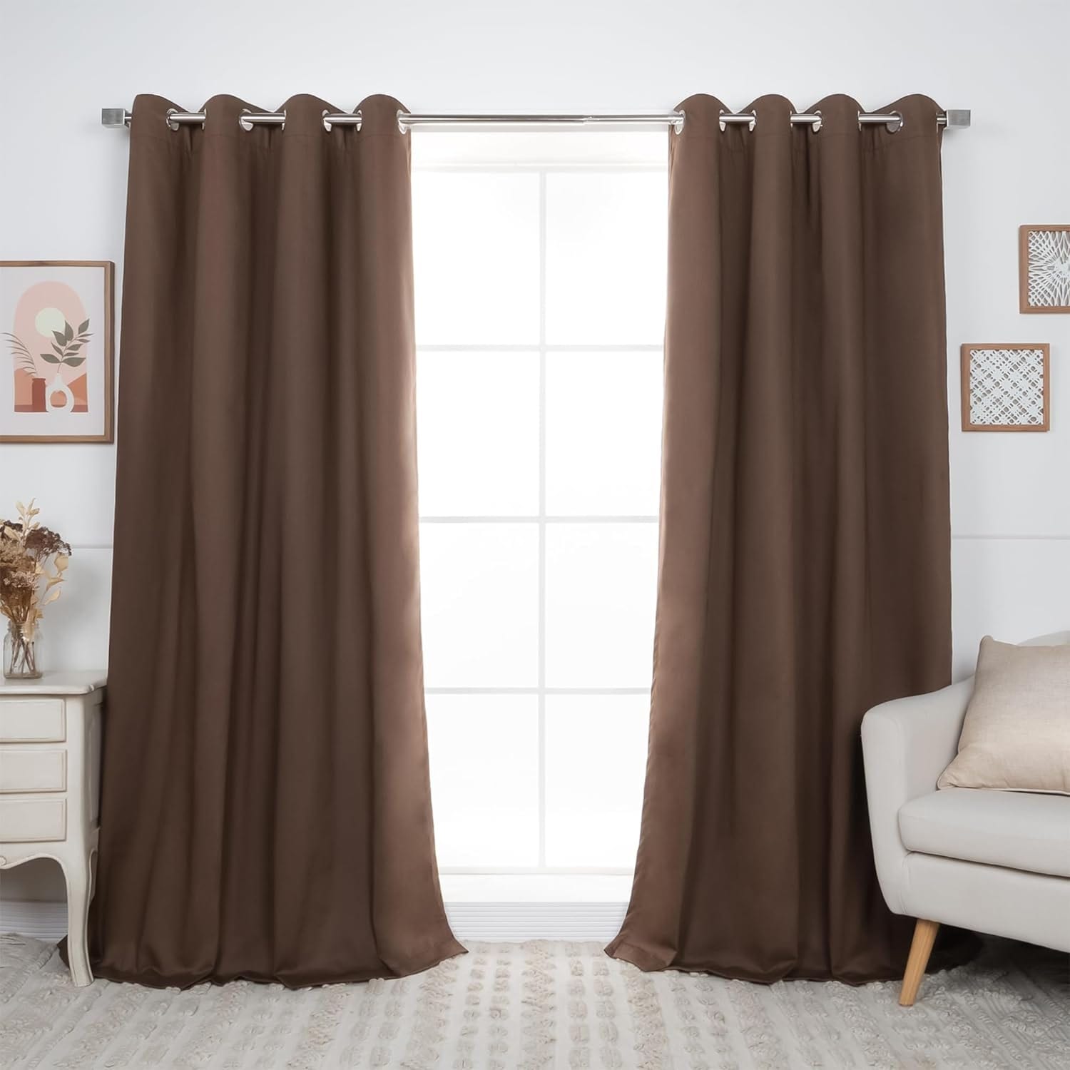 Aurora Home Solid Cotton Blend Blackout Curtain Set of 2