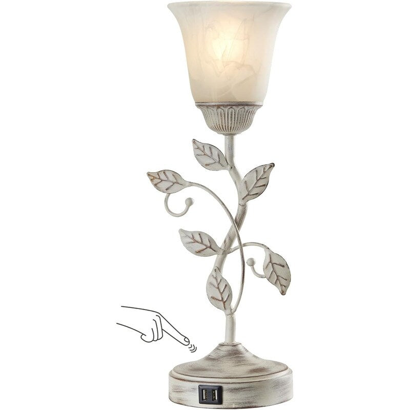 Vintage glass shade table lamp, 3 way dimmable bedside lamp. - 6D x 6W x 18.5H