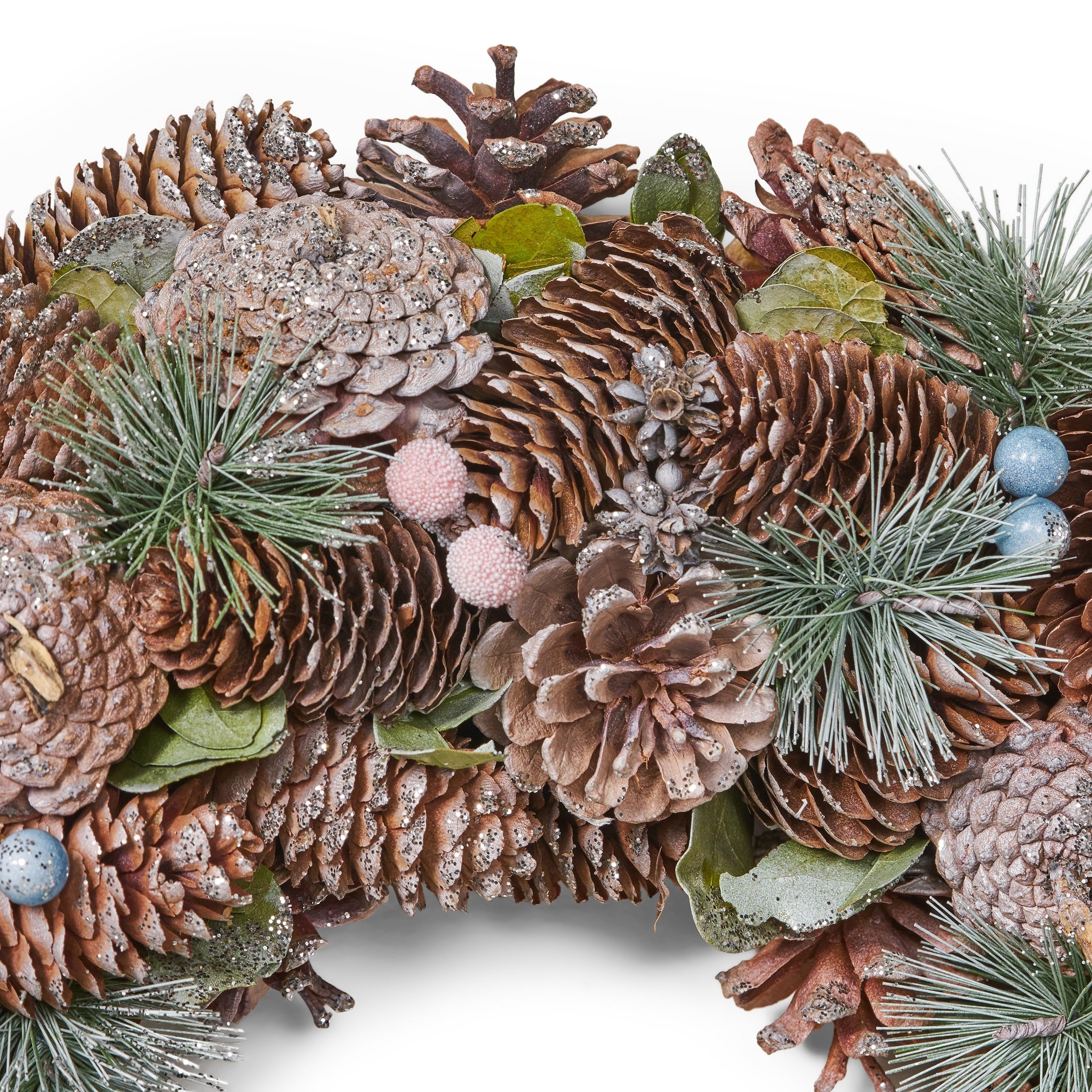 Modern 18.5 Pine Cone and Glitter Artificial Christmas Wreath, Natural and White by Christopher Knight Home