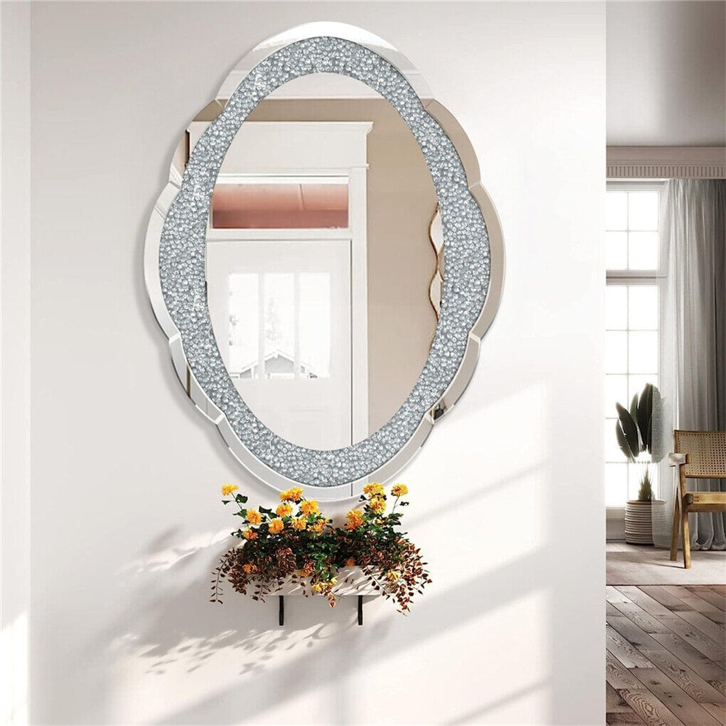 Asymmetrical Cloud-shape Wall Mirror with Crystal Crushed Diamonds