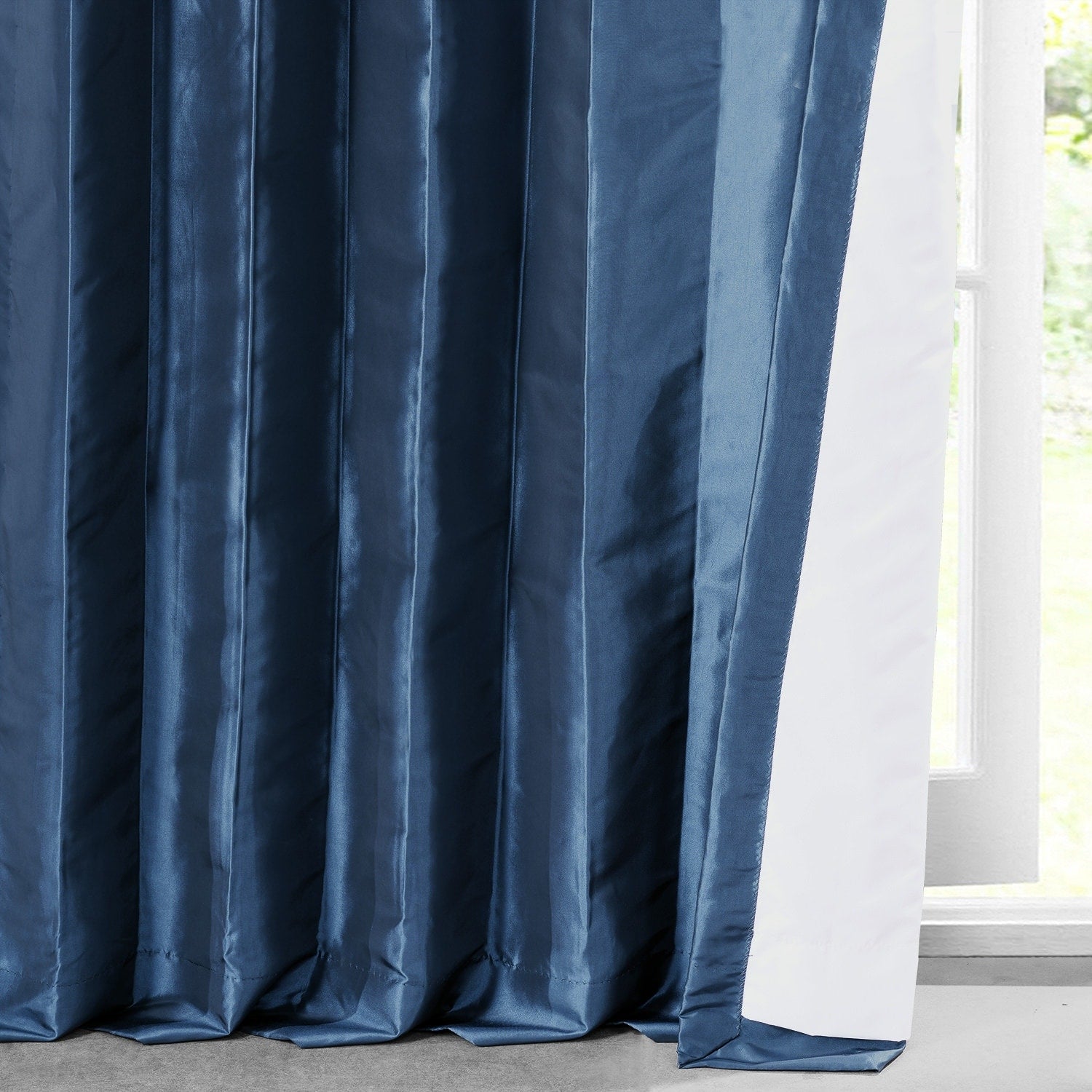 Exclusive Fabrics Solid Faux Silk Taffeta Navy Blue Curtain (1 Panel)