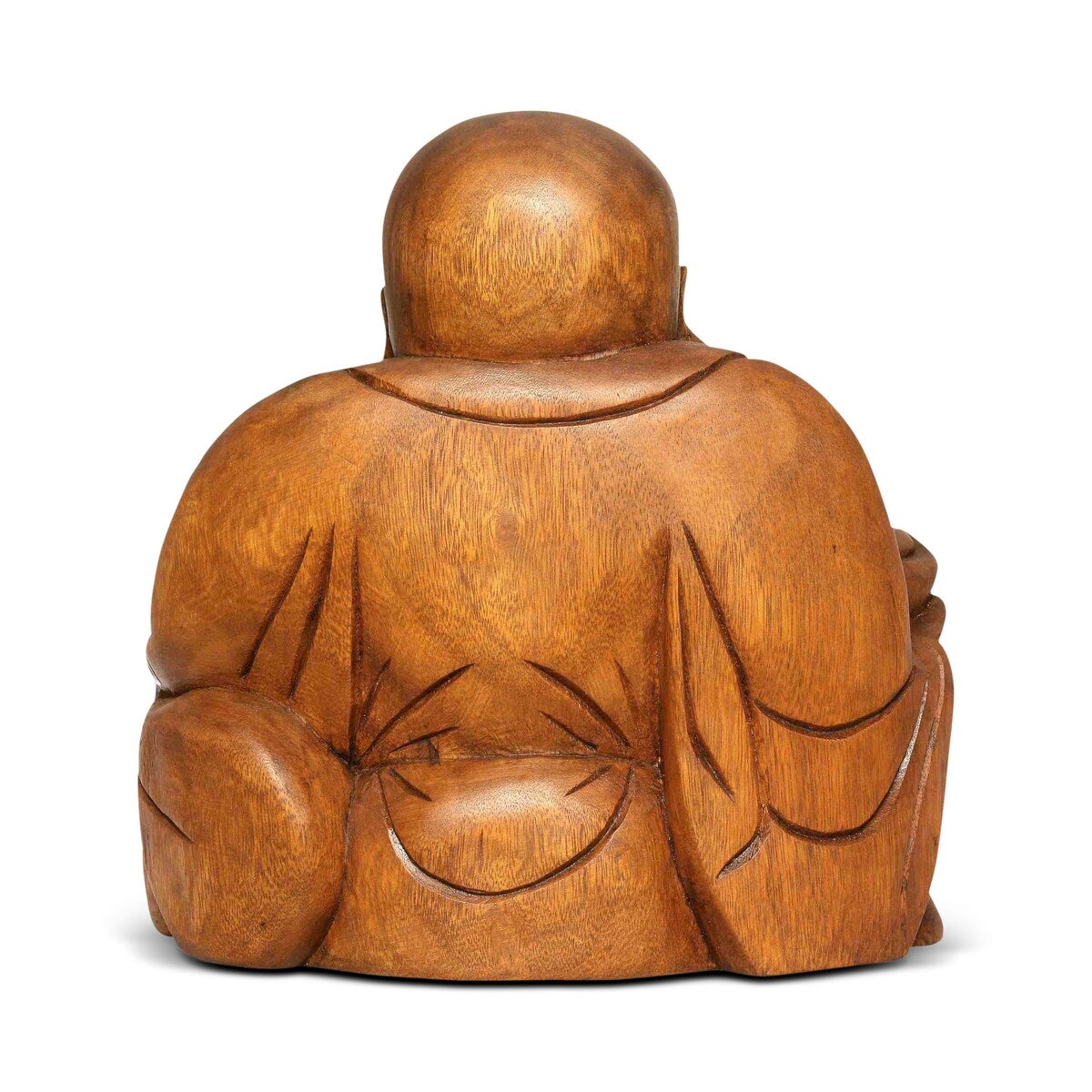 Wooden Laughing Happy Buddha Statue Hand Carved Smiling Sitting Sculpture Handmade Figurine Decorative Home Decor Handcrafted