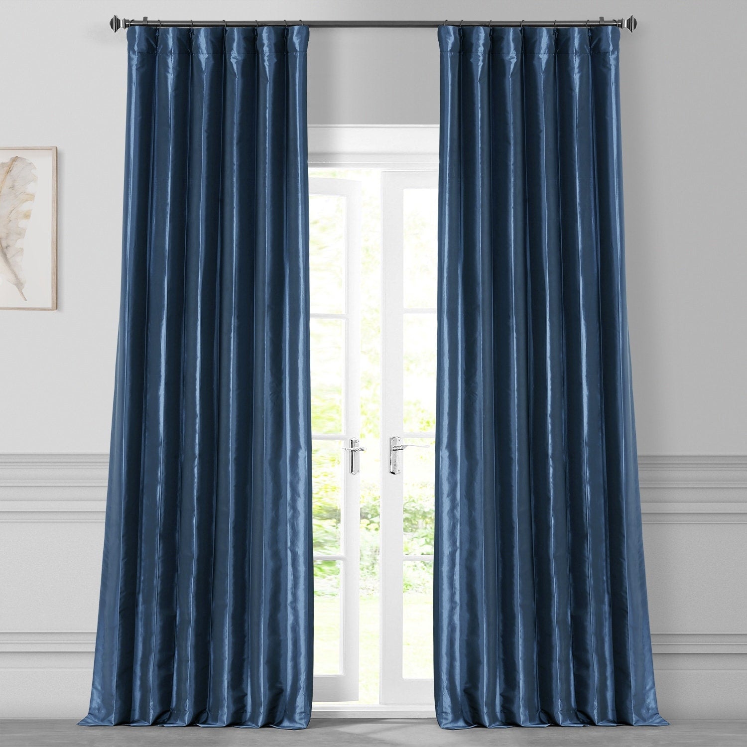 Exclusive Fabrics Solid Faux Silk Taffeta Navy Blue Curtain (1 Panel)