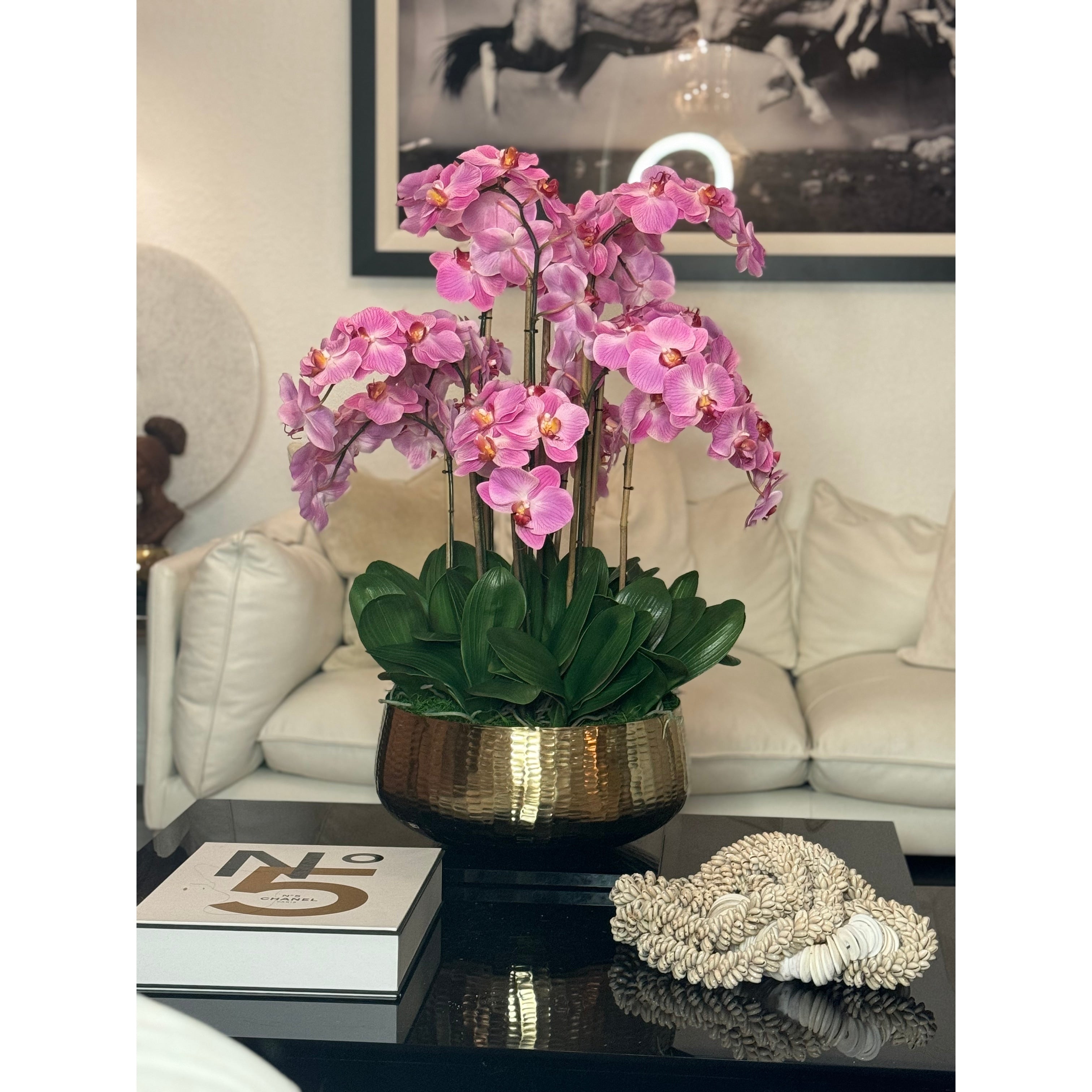 Phalaenopsis Orchids Floral Arrangement in Gold Planter