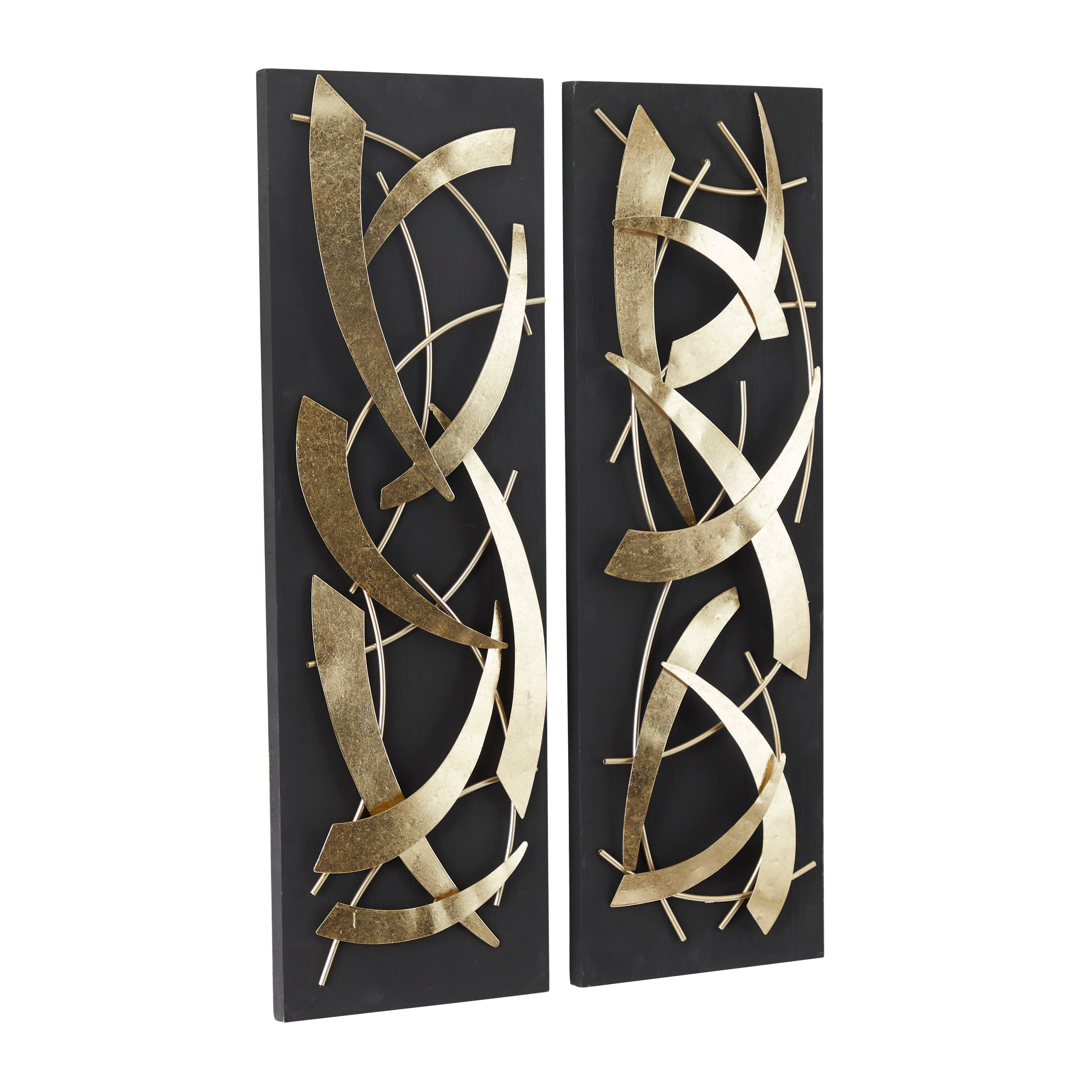 Metal Abstract Dimensional Wall Decor with Black or White Wood Backing - Set of 2 Gold - Roche River Decor