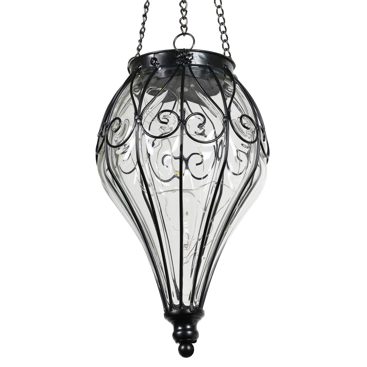 Exhart Solar Clear Glass Hanging Lantern, 6.5 by 23.5 Inches