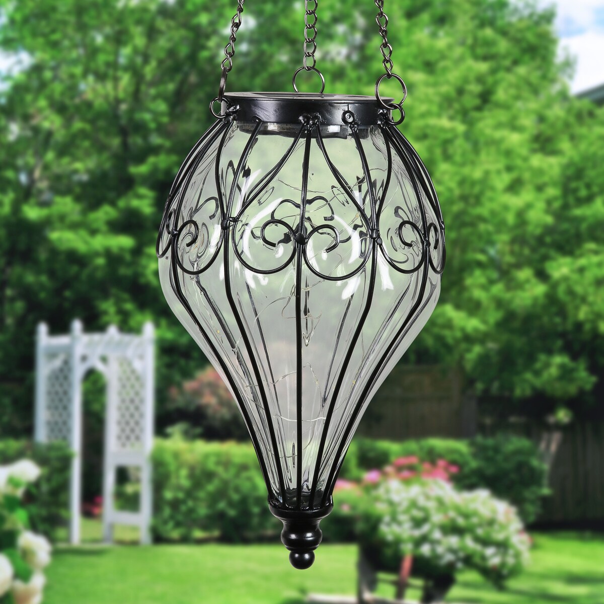 Exhart Solar Clear Glass Hanging Lantern, 6.5 by 23.5 Inches