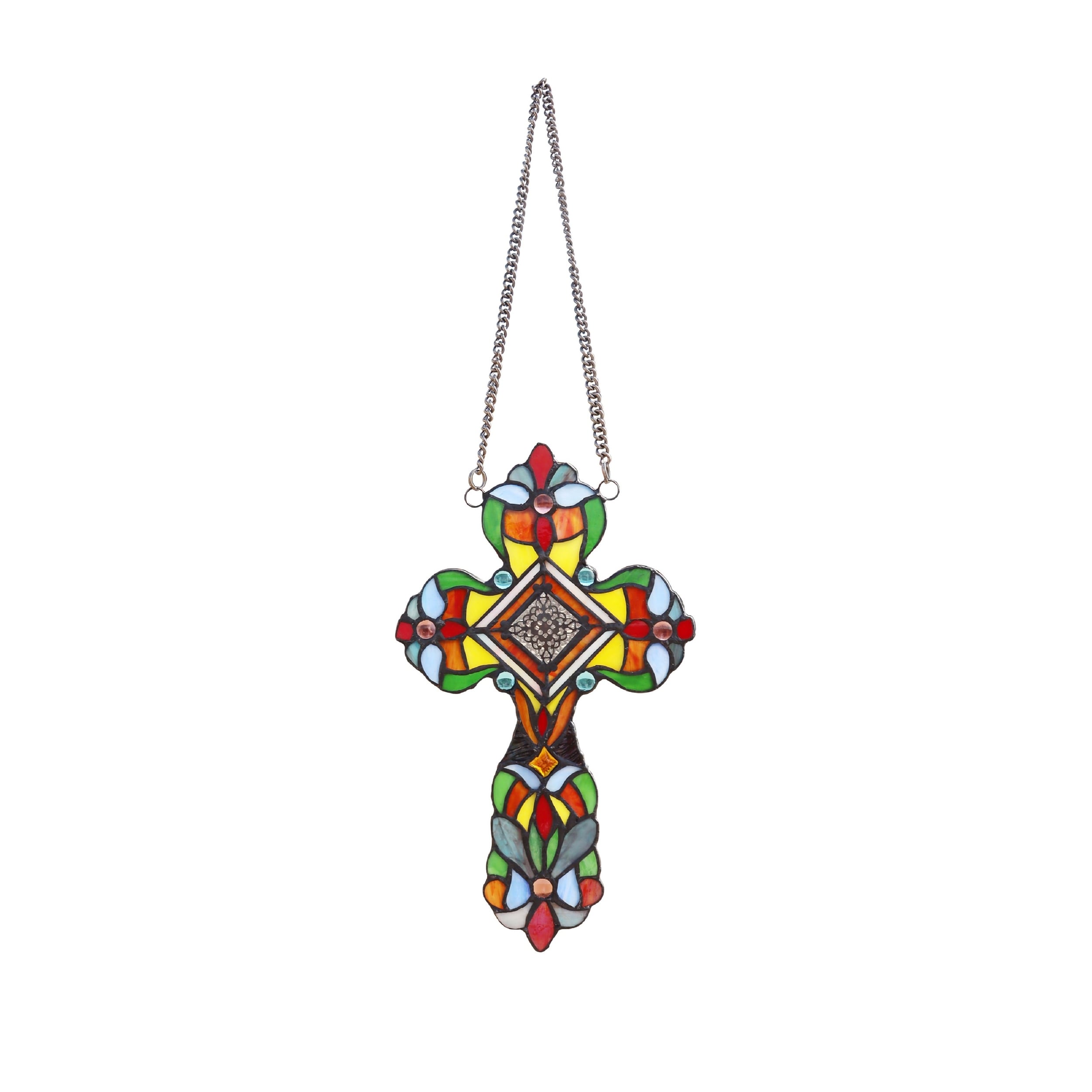 13 x 8 Victorian Design Cross Stained Glass Panel/ Suncatcher