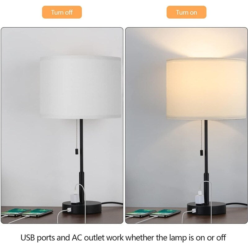 21.7 Table Lamp (Set of 2) with USB Charging Port, Nightstand Lights - 11D x 11W x 21.7H