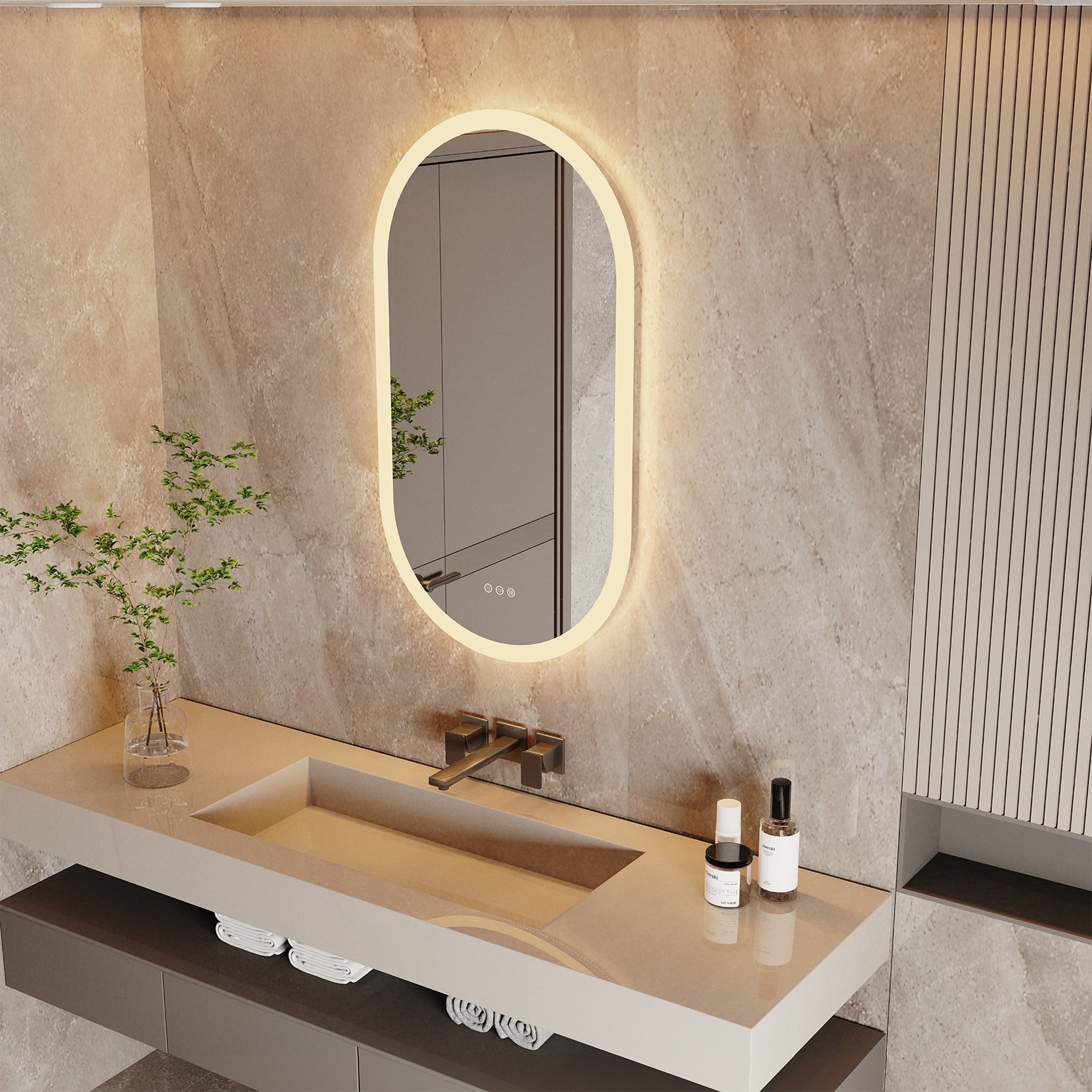 Large Oval Frameless LED Bathroom Wall Vanity Mirror 3 Dimmable Backlit Anti-Fog