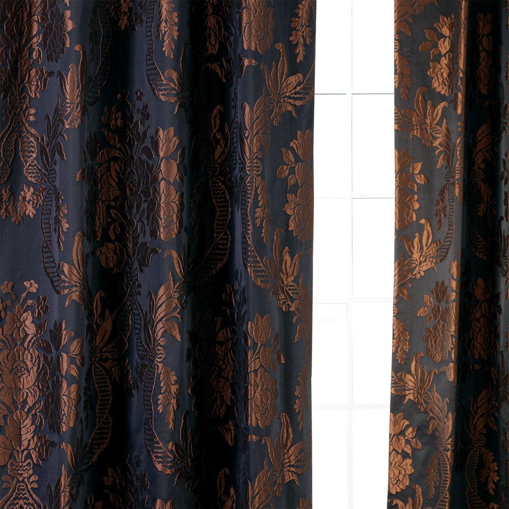 Exclusive Fabrics Magdelena Black/Copper Faux Silk Jacquard Curtain (1 Panel)