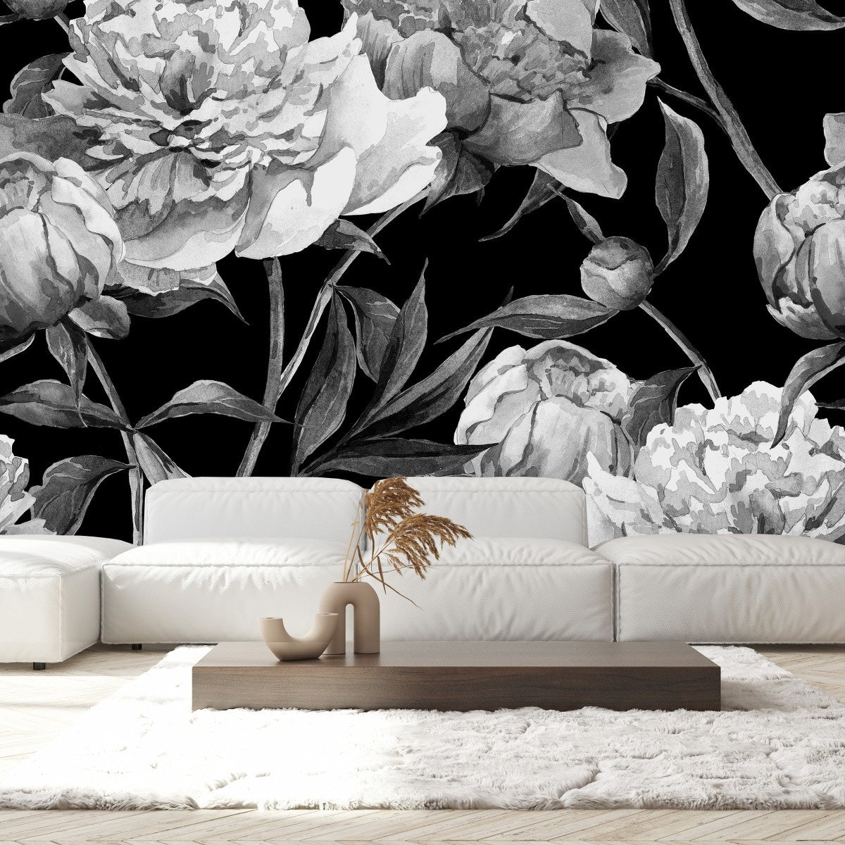 Black and White Peonies Wallpaper Peel and Stick and Prepasted