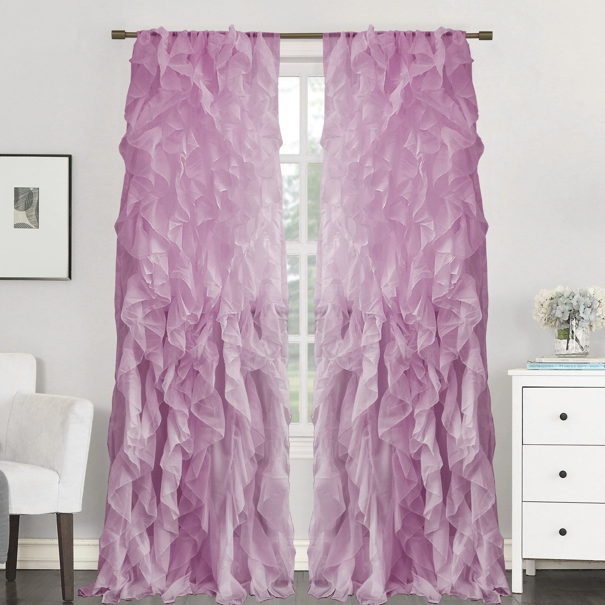 Sweet Home Collection Sheer Voile Waterfall Ruffled Tier 108 Inch Single Curtain Panel - 108 long x 50 wide