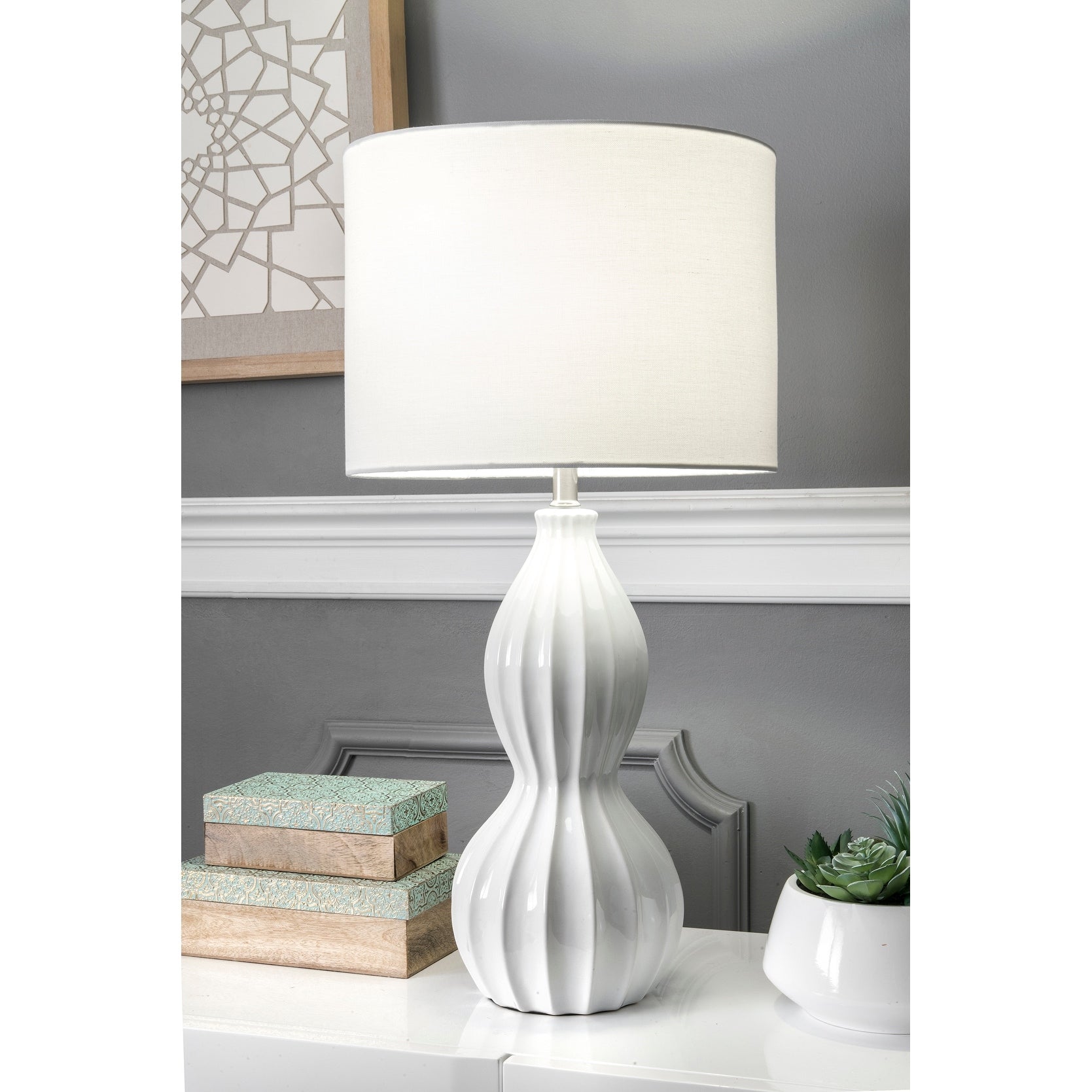 Brooklyn Rug Co 30-inch Venus Cream Ceramic Linen Shade Table Lamp - 15W x 15D x 30H