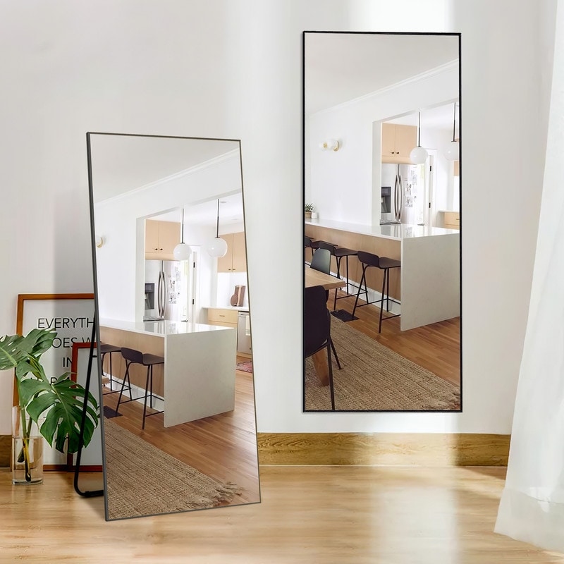 Modern Glam Rectangular Full-length Floor Mirror Wall Mount for Living Room