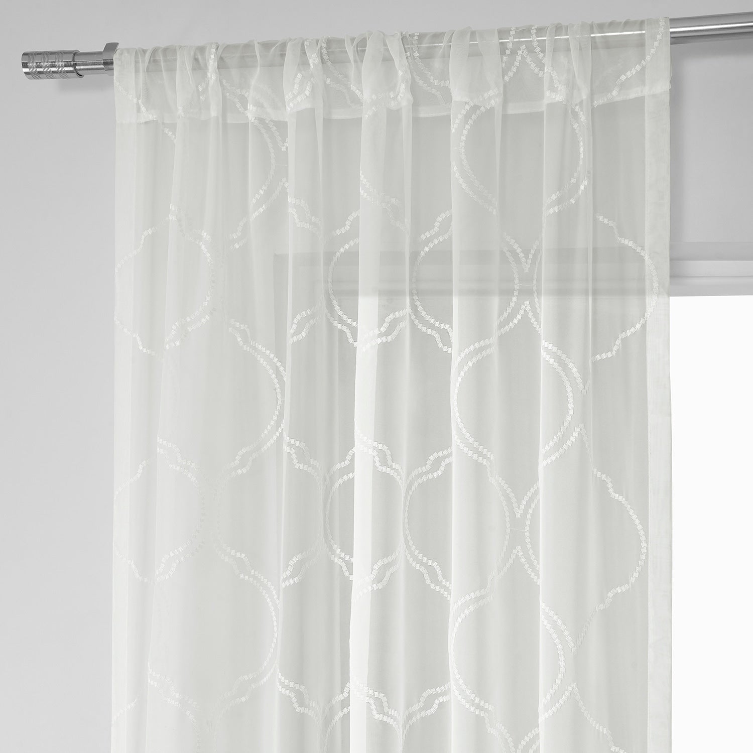 Exclusive Fabrics Florentina White Embroidered Sheer Rod Pocket Curtain (1 Panel)