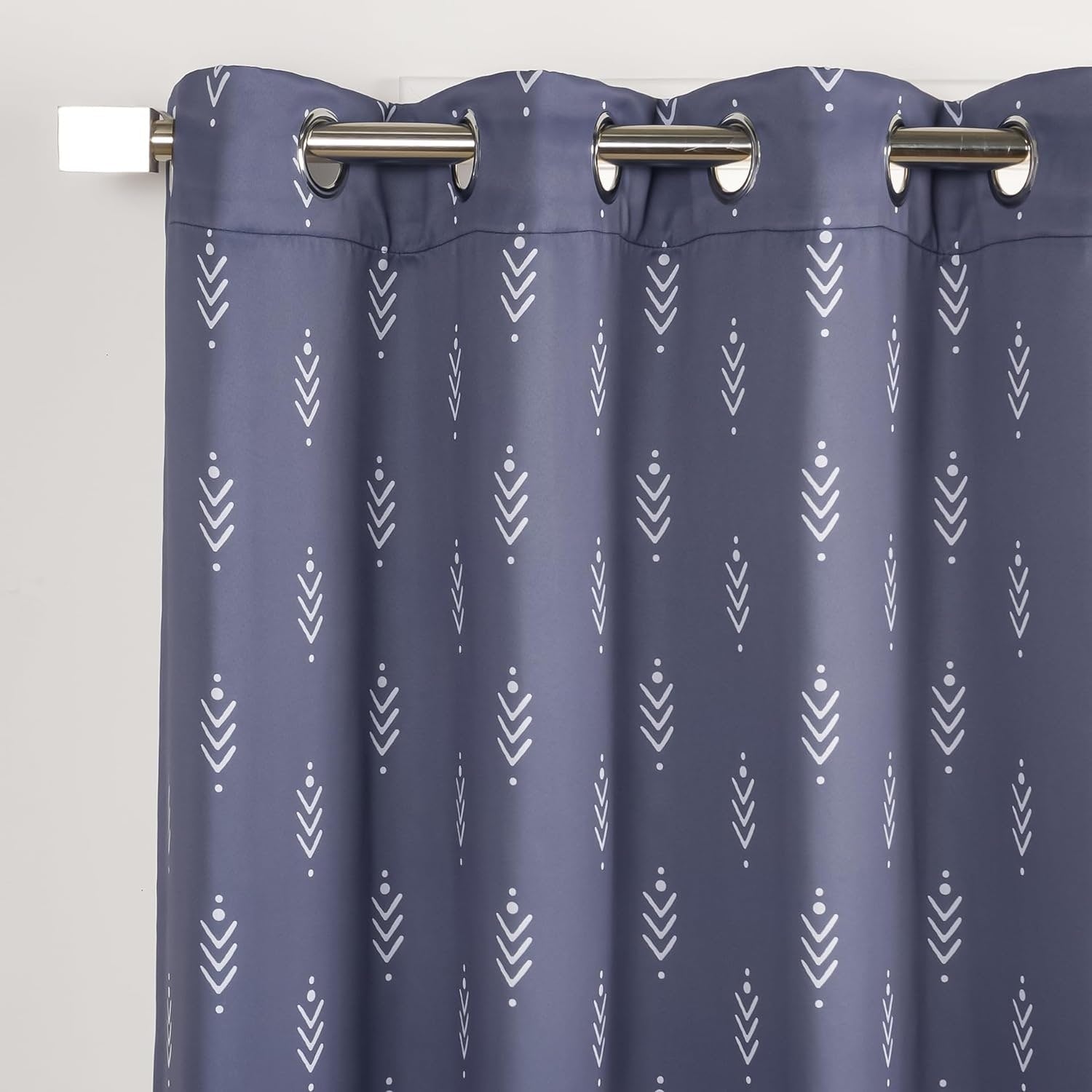 Contemporary Geometric Tribal Printed Blackout Silver Grommet Curtain- Set of 2