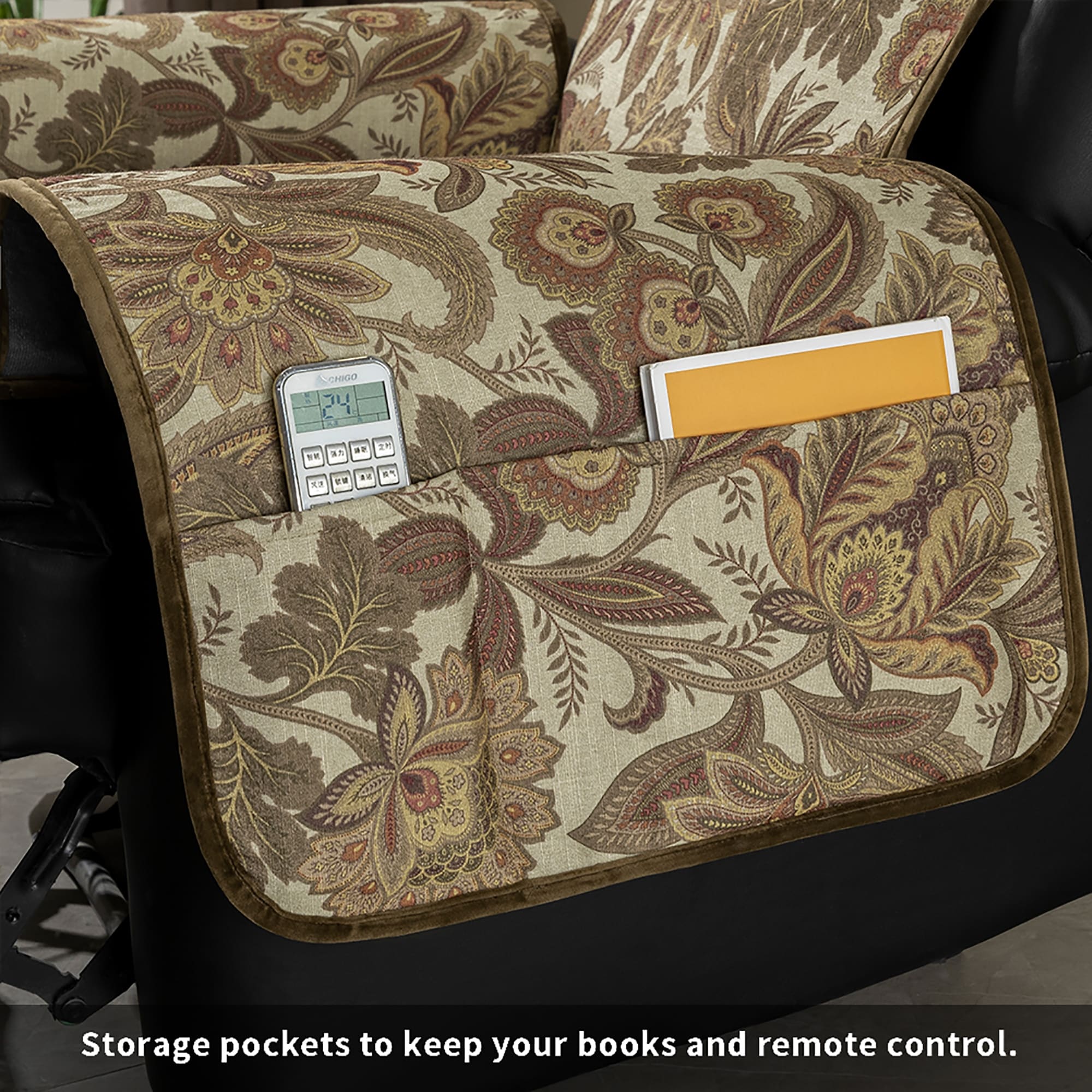 Stonecrest Non Slip Recliner Chair Cover, Brushed Faux Linen Paisley Recliner Slipcover