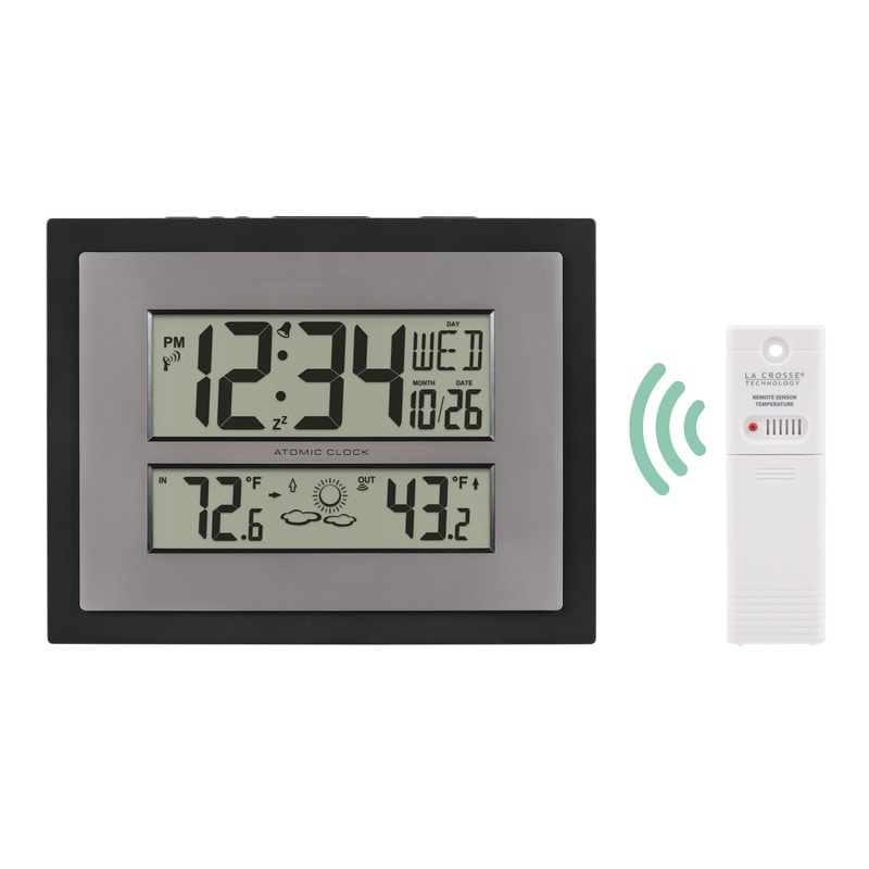 Atomic Digital Clock with Temp & Forecast in Black/Silver, 512-65937