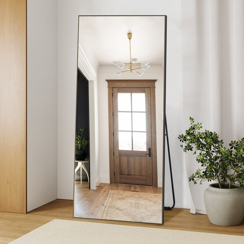 Modern Glam Rectangular Full-length Floor Mirror Wall Mount for Living Room