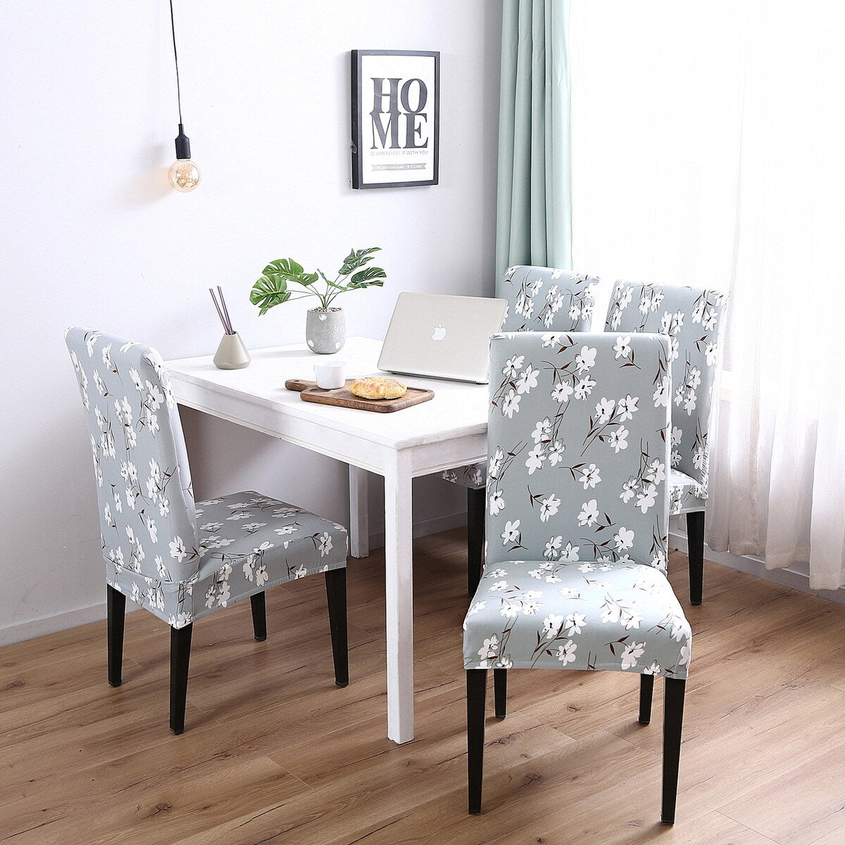 Enova Home Elastic Elegant Polyester and Spandex Stretch Washable Dining Chair Slipcover 2 Pcs