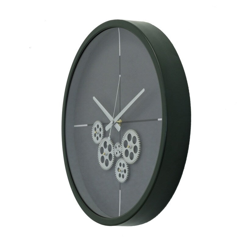 Modern Minimalist 18D Dark Green Clock with Open Moving Gears