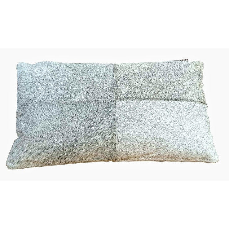 ABBA Grey Rectangular Cowhide Double-sided Leather Lumbar Pillow