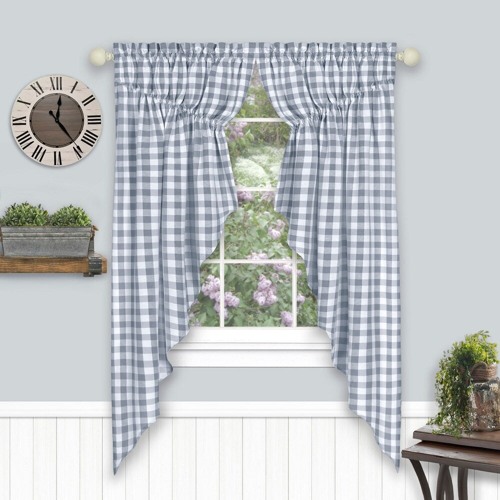 Buffalo Check Gathered Swag Window Curtain Pair - 72x63