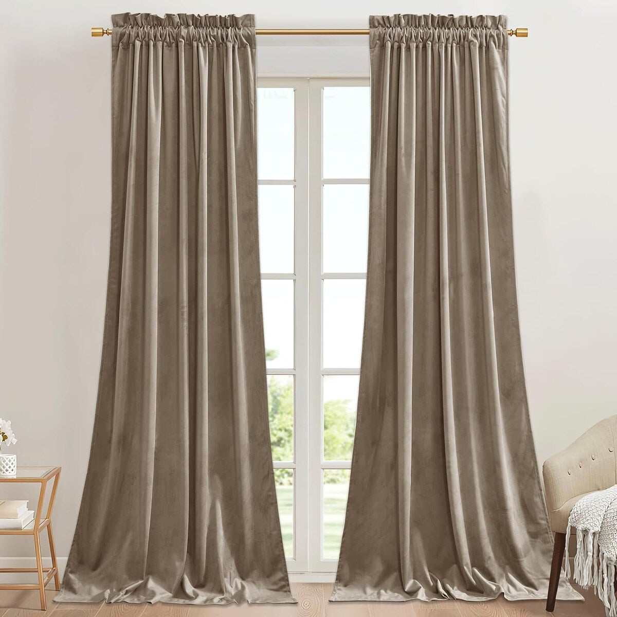 Natural Curtains for Nursery Bedroom Soft Velvet W42 x L96, 2 Panels