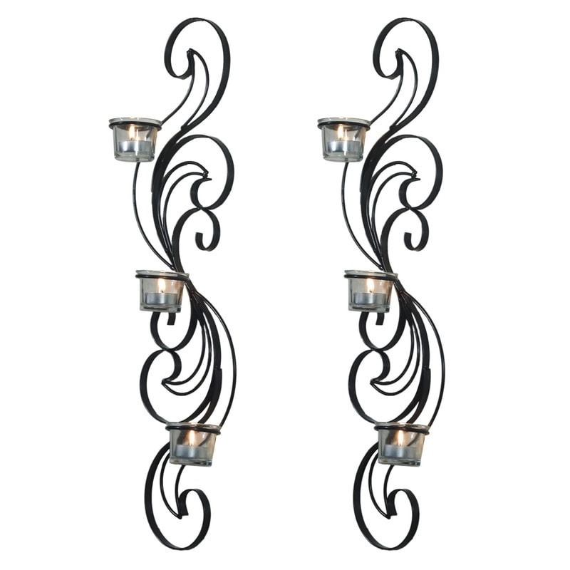 Adeco Set of 2 Metal Wall Sconces with Glass Candle Holder - 5.9 x 3 x 24.4