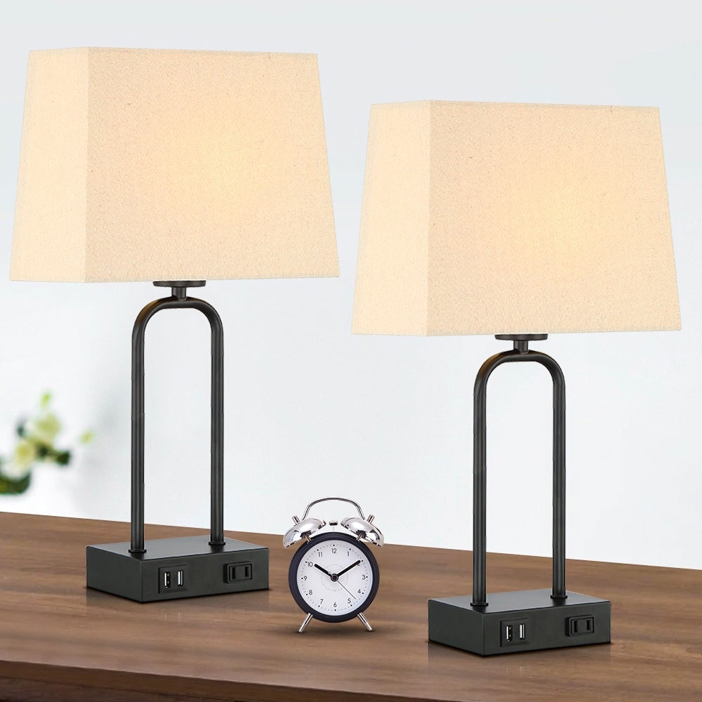 Black Metal Arched Frame Table Lamp with USB Charging Ports and Touch Dimming Switch (Set of 2) - 9.8'' x 5'' x 18'' (L x W x H)