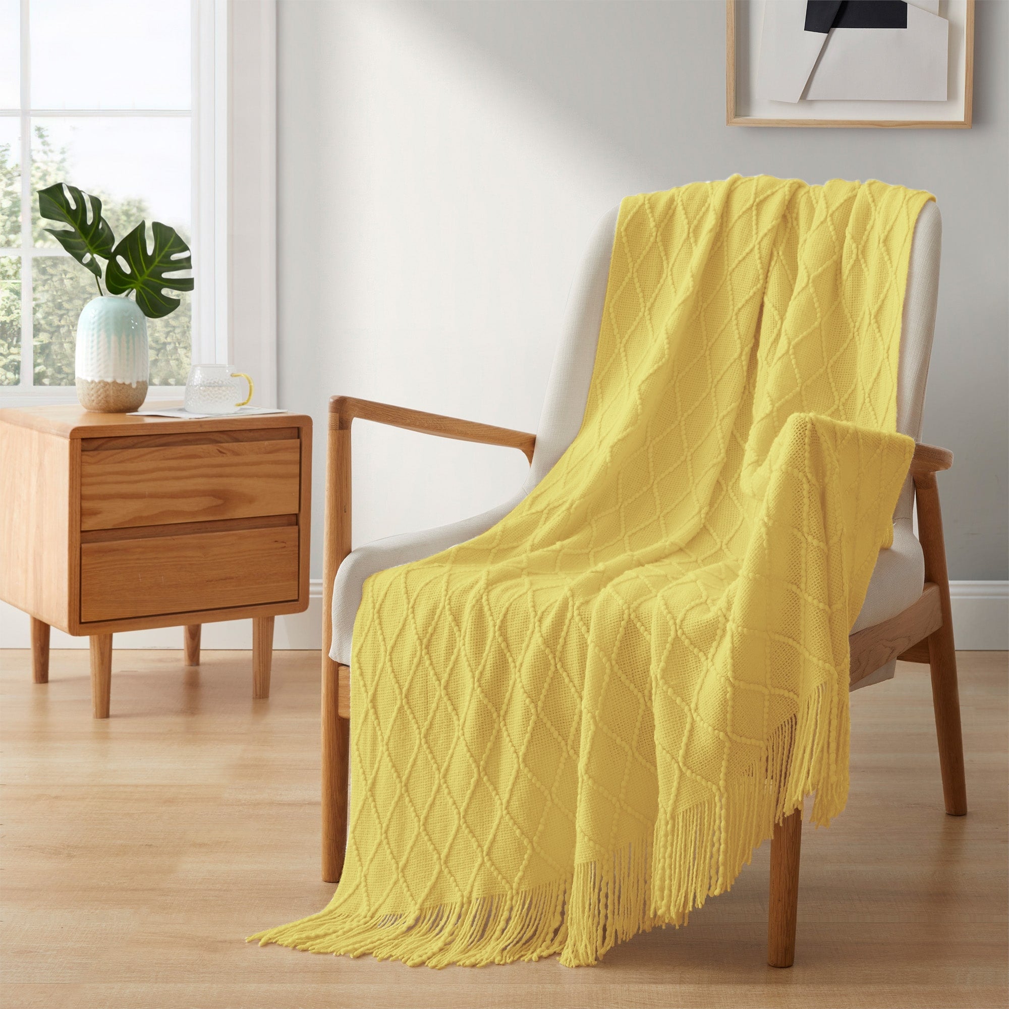 Lightweight 50x60 Diamond Knit Throw Blanket Couch Cover