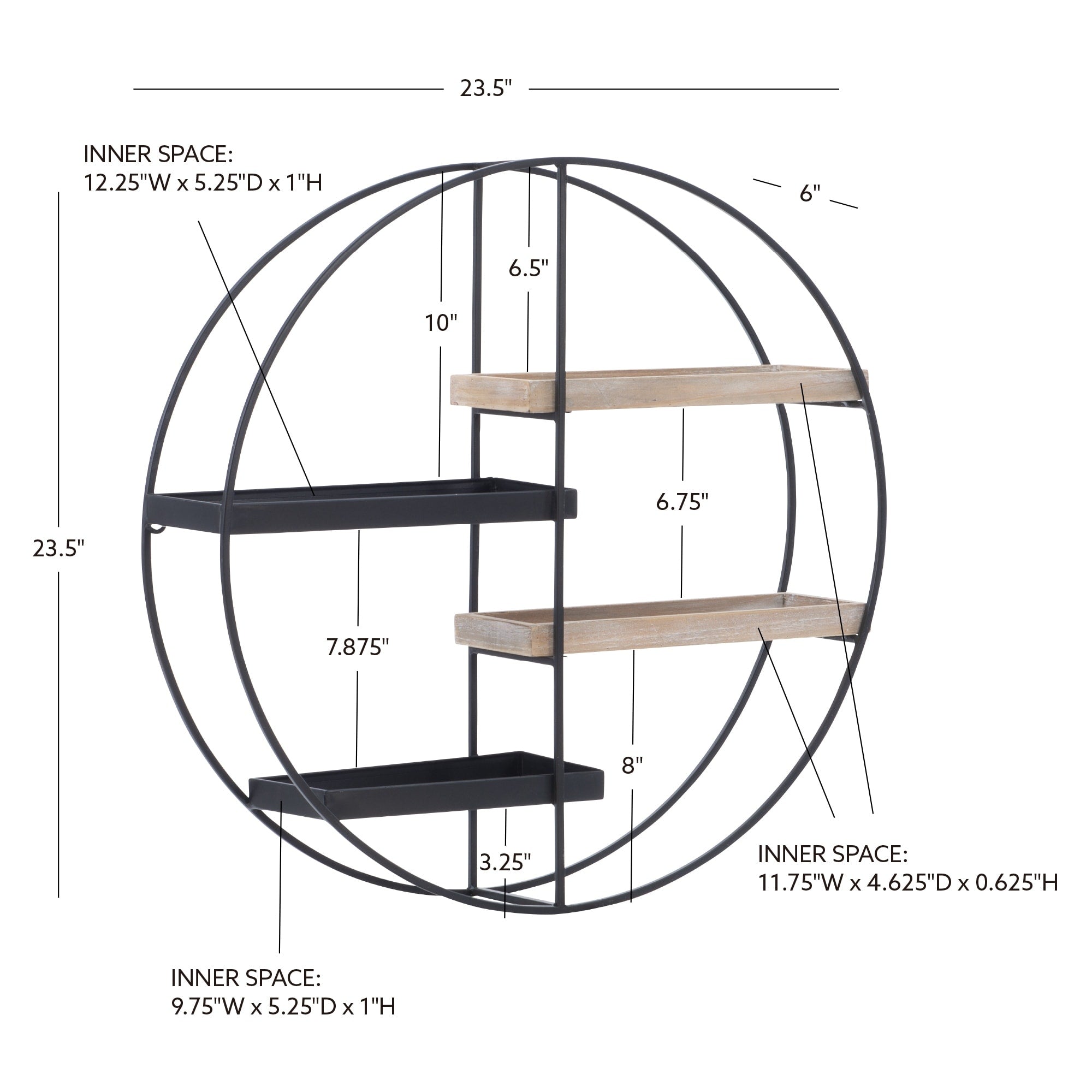 Montfort Round Modern Metal and Wood 4-tier Hanging Wall Shelf