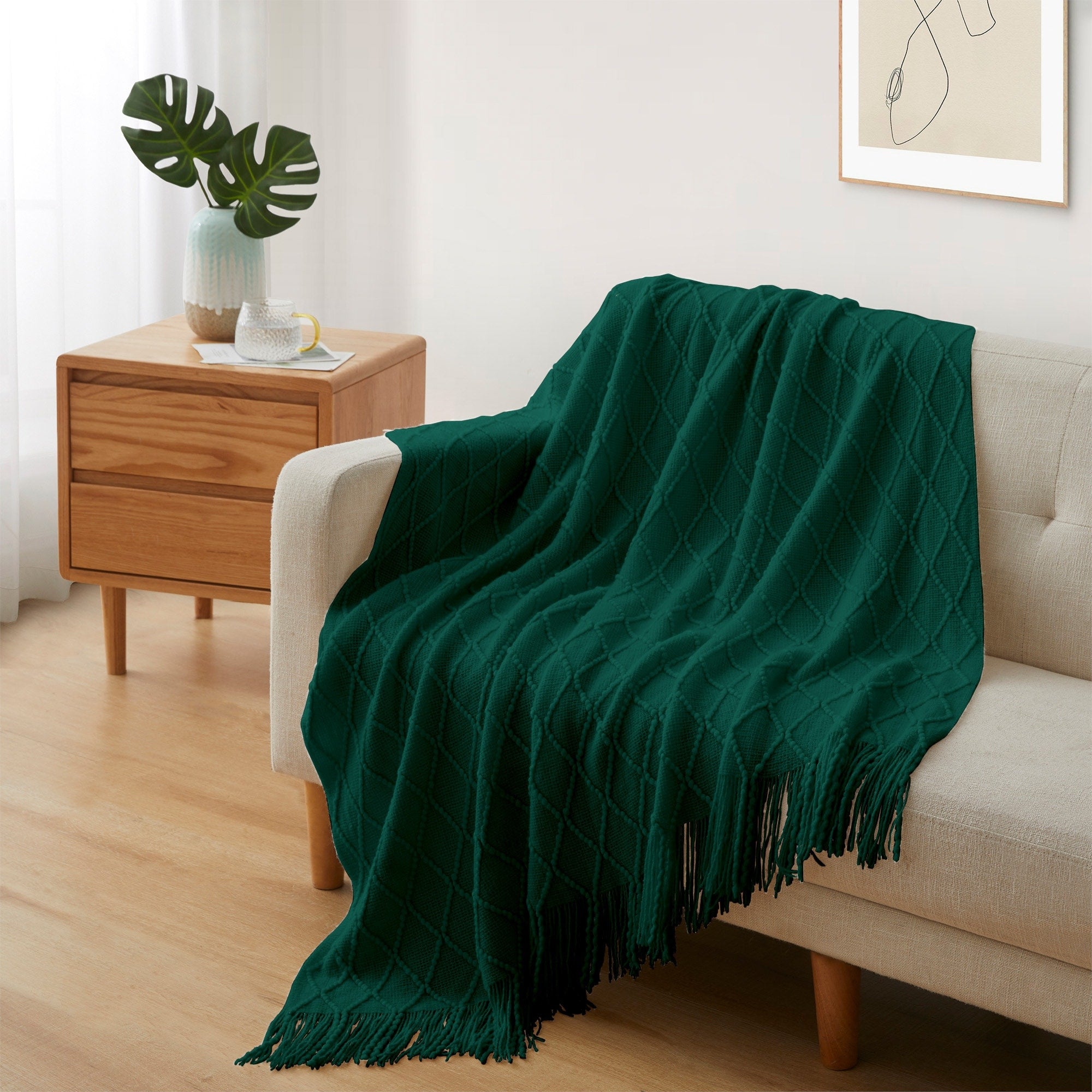 Lightweight 50x60 Diamond Knit Throw Blanket Couch Cover