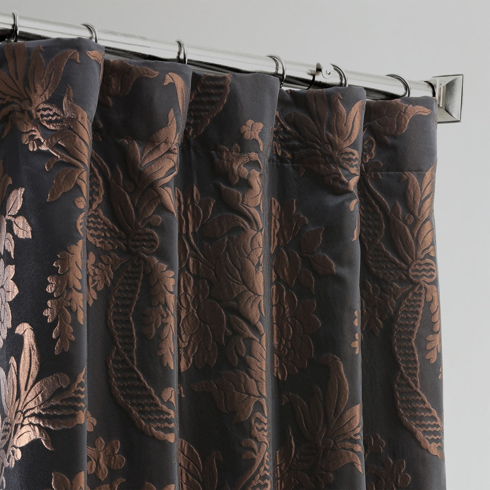 Exclusive Fabrics Magdelena Black/Copper Faux Silk Jacquard Curtain (1 Panel)