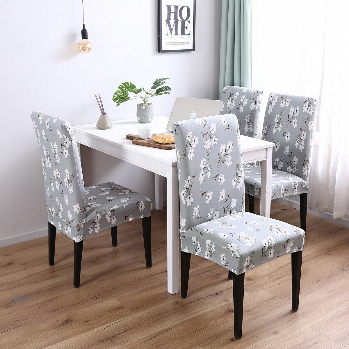 Enova Home Elastic Elegant Polyester and Spandex Stretch Washable Dining Chair Slipcover 2 Pcs