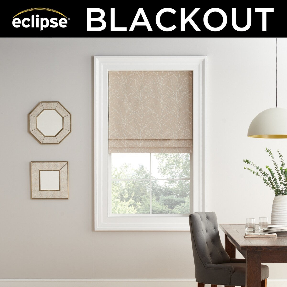 Eclipse Branches Cordless Roman Shade 100% Blackout Window