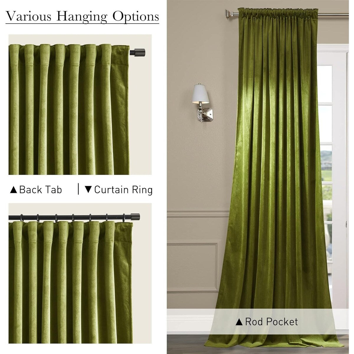 Velvet Curtains , Back Tab Heavy Thick Living Room Drapes Light Blocking Privacy Protect Curtain Panels , W52 x L96, 2 Panels