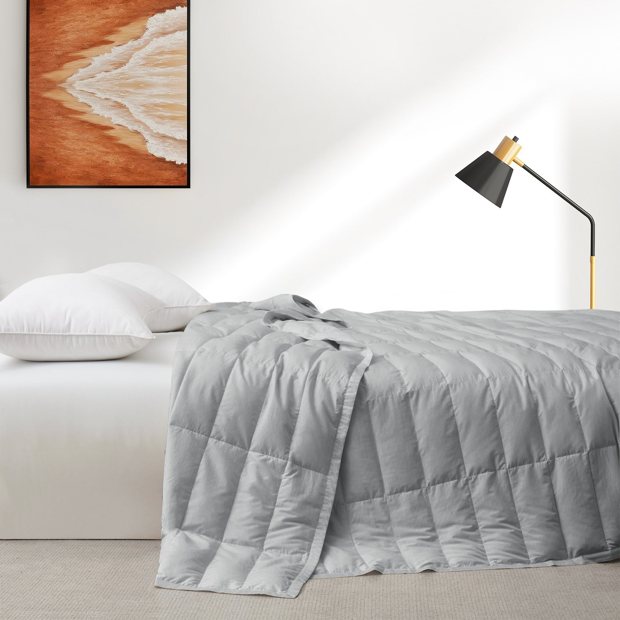 Luxurious White Down Blanket with Satin Trim, Tencel Comforter for All-Season