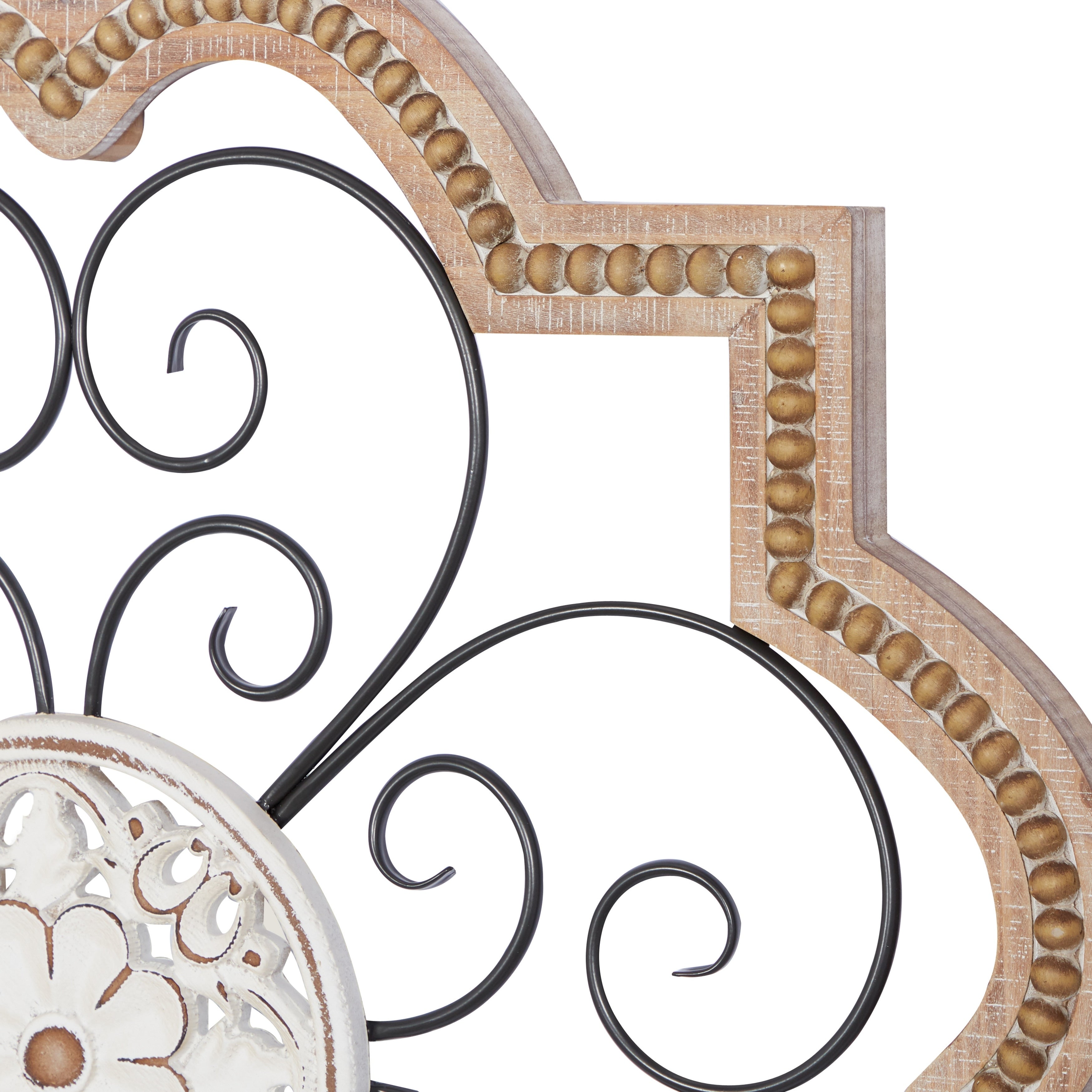 Wooden Scroll Carved Beading Wall Decor with Metal Accents - Brown - Roche River Decor