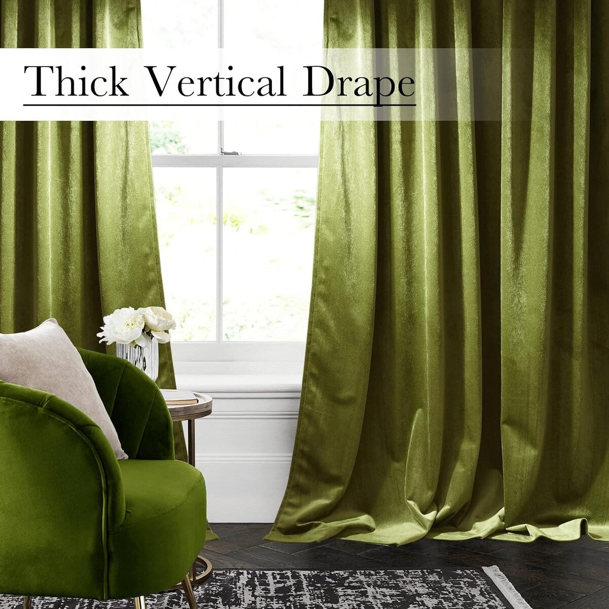 Velvet Curtains , Back Tab Heavy Thick Living Room Drapes Light Blocking Privacy Protect Curtain Panels , W52 x L96, 2 Panels