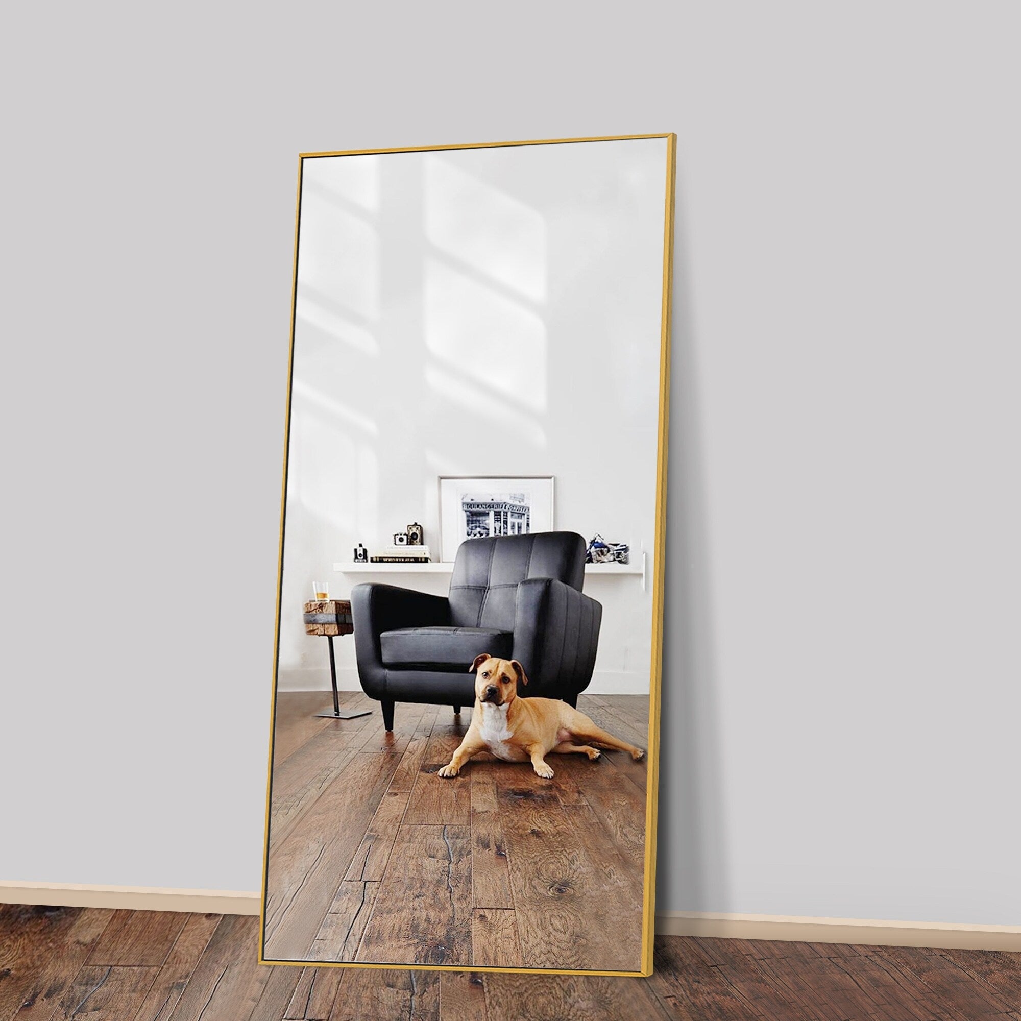 Modern Glam Aluminum Mirror Full Length Floor Mirror with Stand